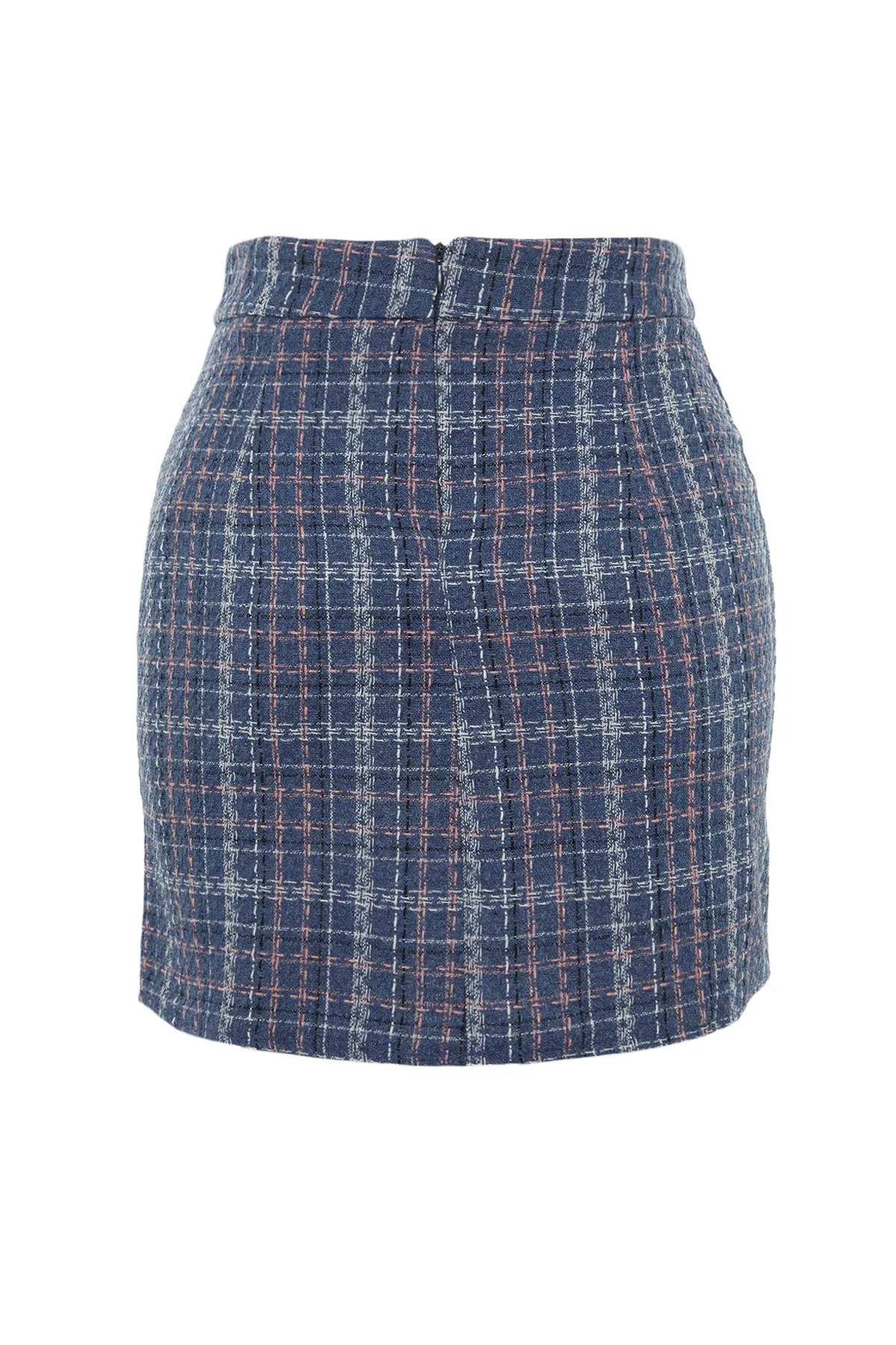 Trendyol Collection  Indigoblauer karierter gemusterter Mini-Webrock aus Tweedstoff TWOAW23ET00017