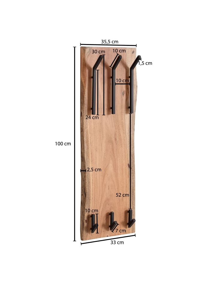 KADIMA DESIGN Wandgarderobe Akazie & Metall, Natürliche Baumkante, 35.5x100x11 cm günstig kaufen onesize