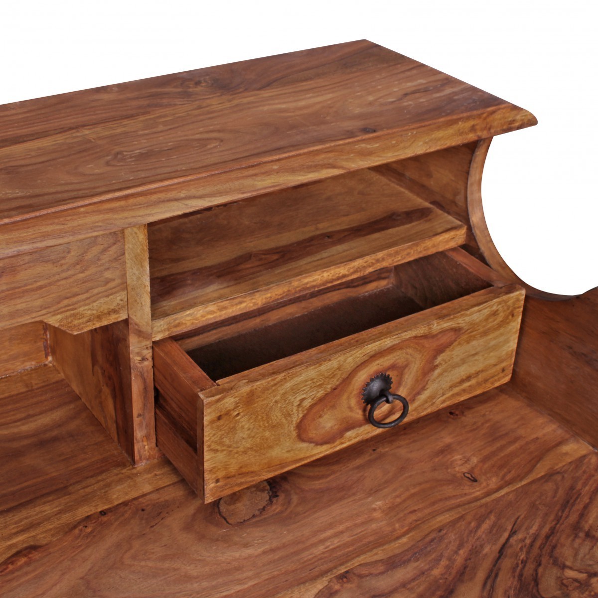 Wohnling Schreibtisch Massivholz Sheesham | Sekretär 115 x 100 x 60 cm mit 3 Schubladen | Konsolentisch im Landhaus-Stil