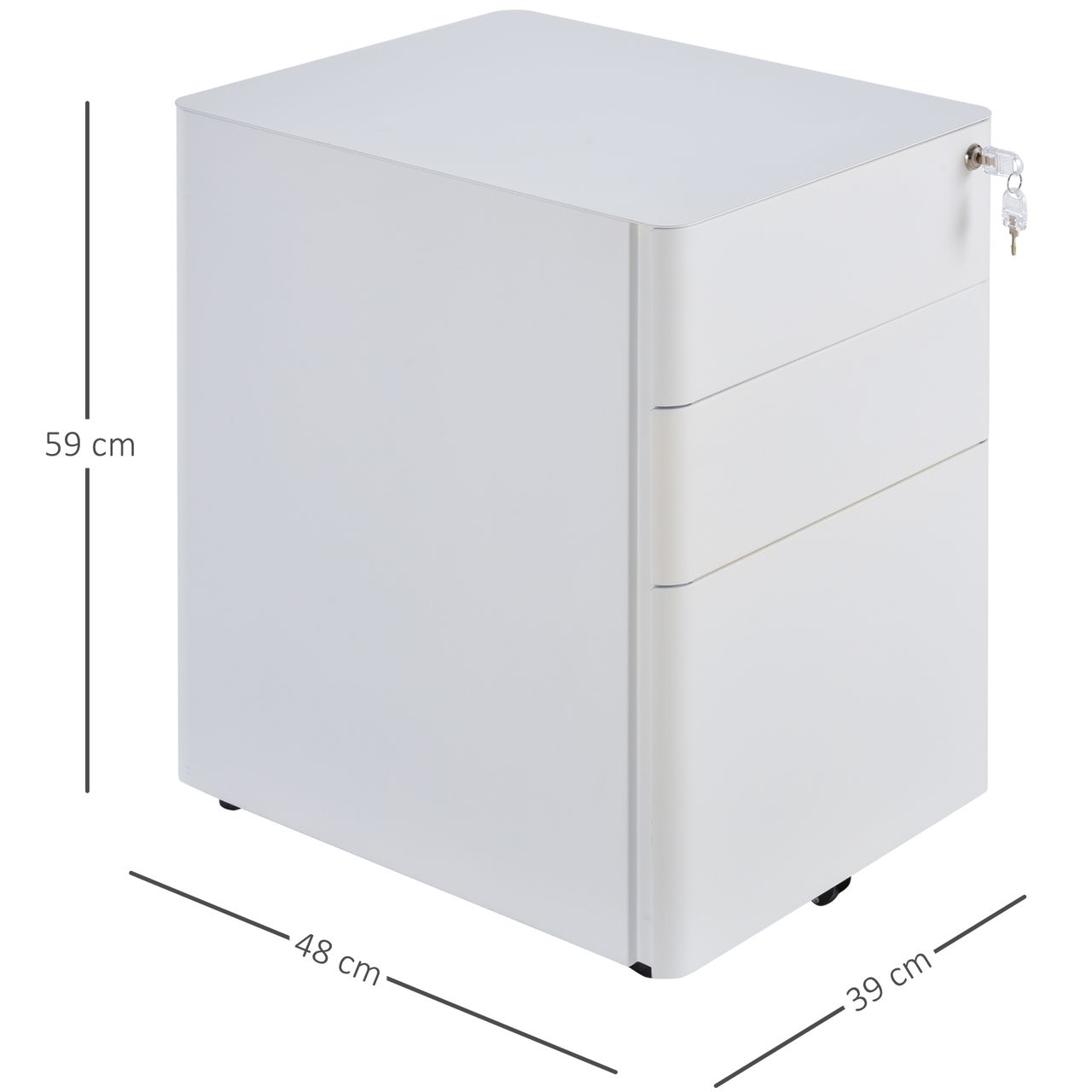 Vinsetto Rollcontainer, mobiler Aktenschrank mit 3 Schubladen, Büroschrank, Aufbewahrung, Stahl, Weiß, 39 x 48 x 59 cm