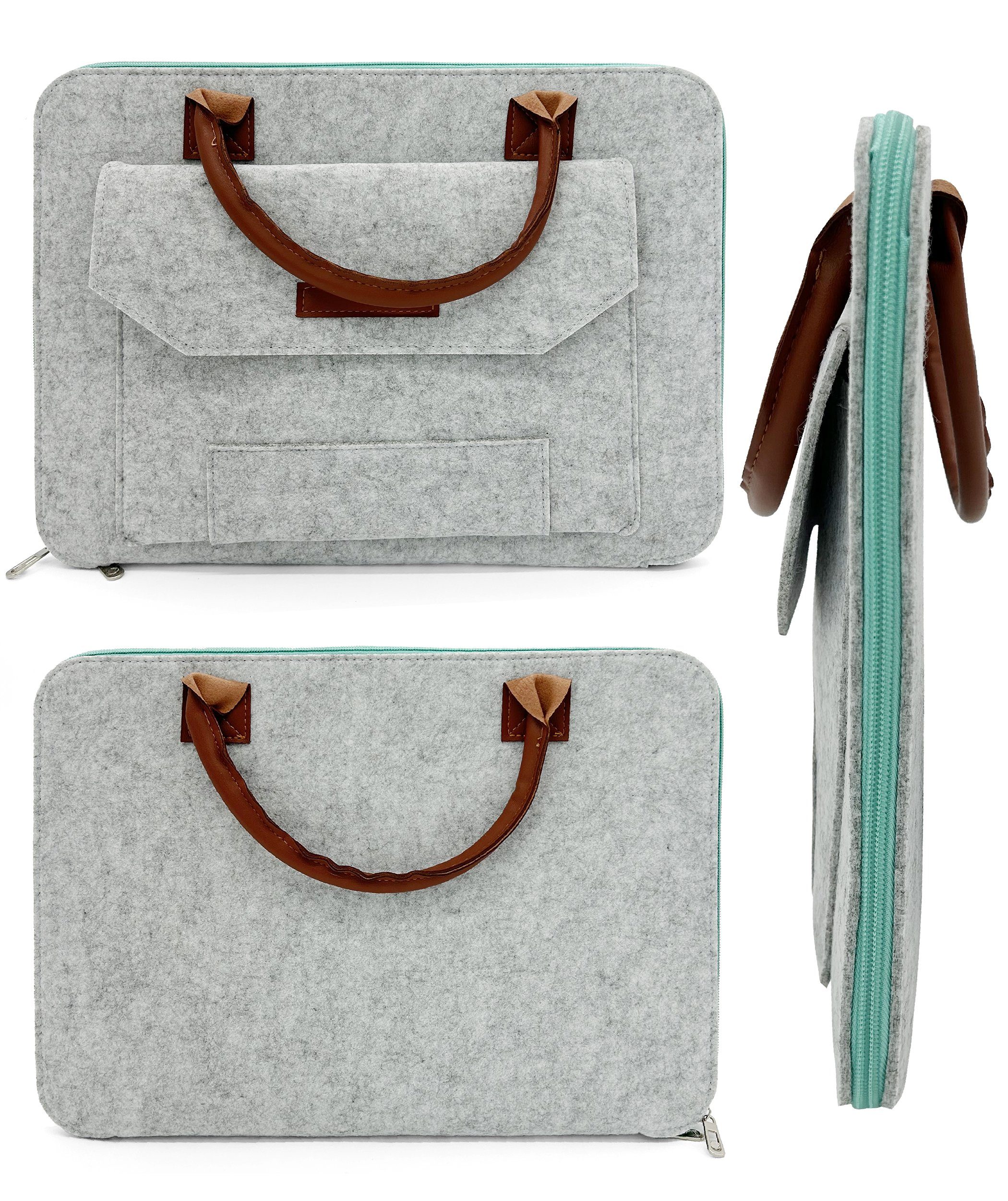Oxcid Laptoptasche bis 15.6 Zoll Notebooktasche für Macbook Pro, Air, Surface (1-tlg), Filz, mit Zubehörfach, Kunstleder