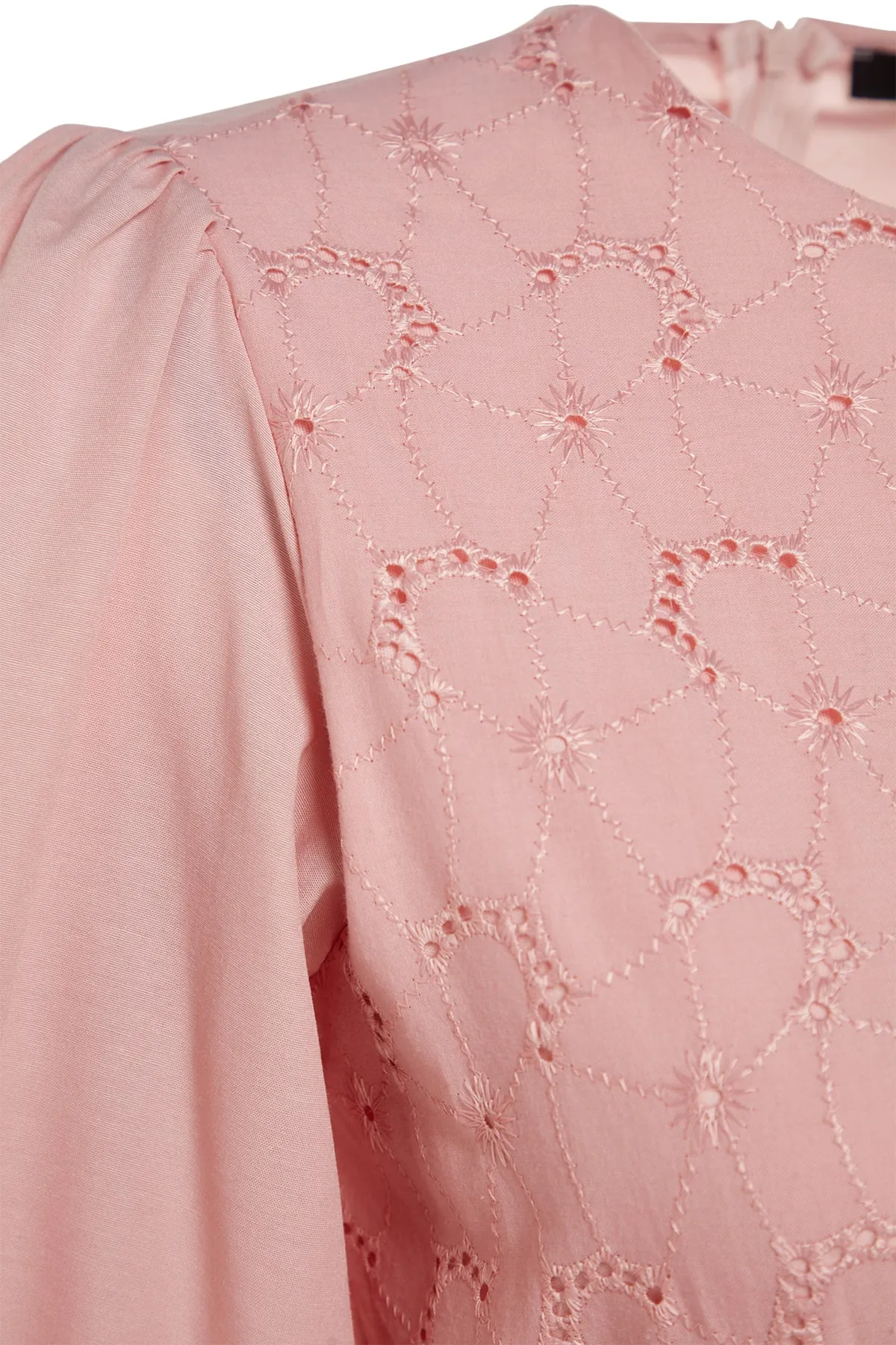 Trendyol Modest  Hellrosa Kleid aus gewebter Baumwolle mit Stickereien und Rüschendetails TCTSS23EB00053