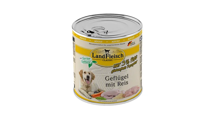 LandFleisch Classic Hundenassfutter Geflügel mit Reis mit Gartengemüse extra mager 800 g