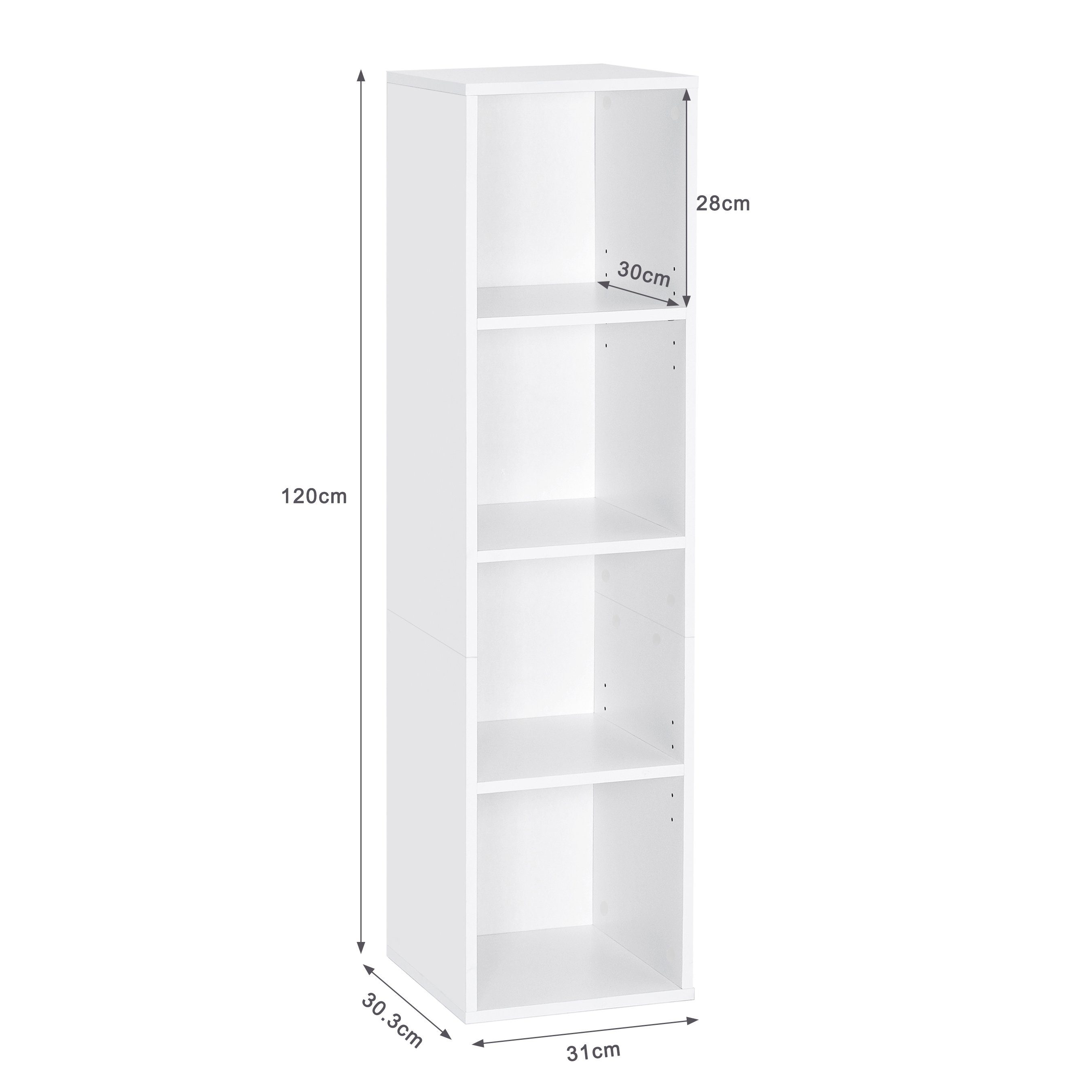 Mondeer Bücherregal Würfelregal, Standregal, Wandregal, Bücherschrank aus Holz mit 4 Fächer, Weiß