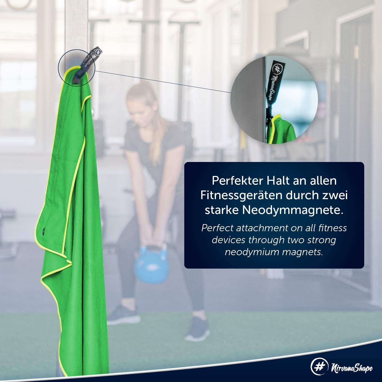 NirvanaShape Sporthandtuch Fitness-Handtuch mit Magnet-Clip, Mikrofaser Sporthandtuch, Microfaser, 2x Reißverschlusstaschen & Funktionaler Geräteüberzug, Ultra-Saugfähig