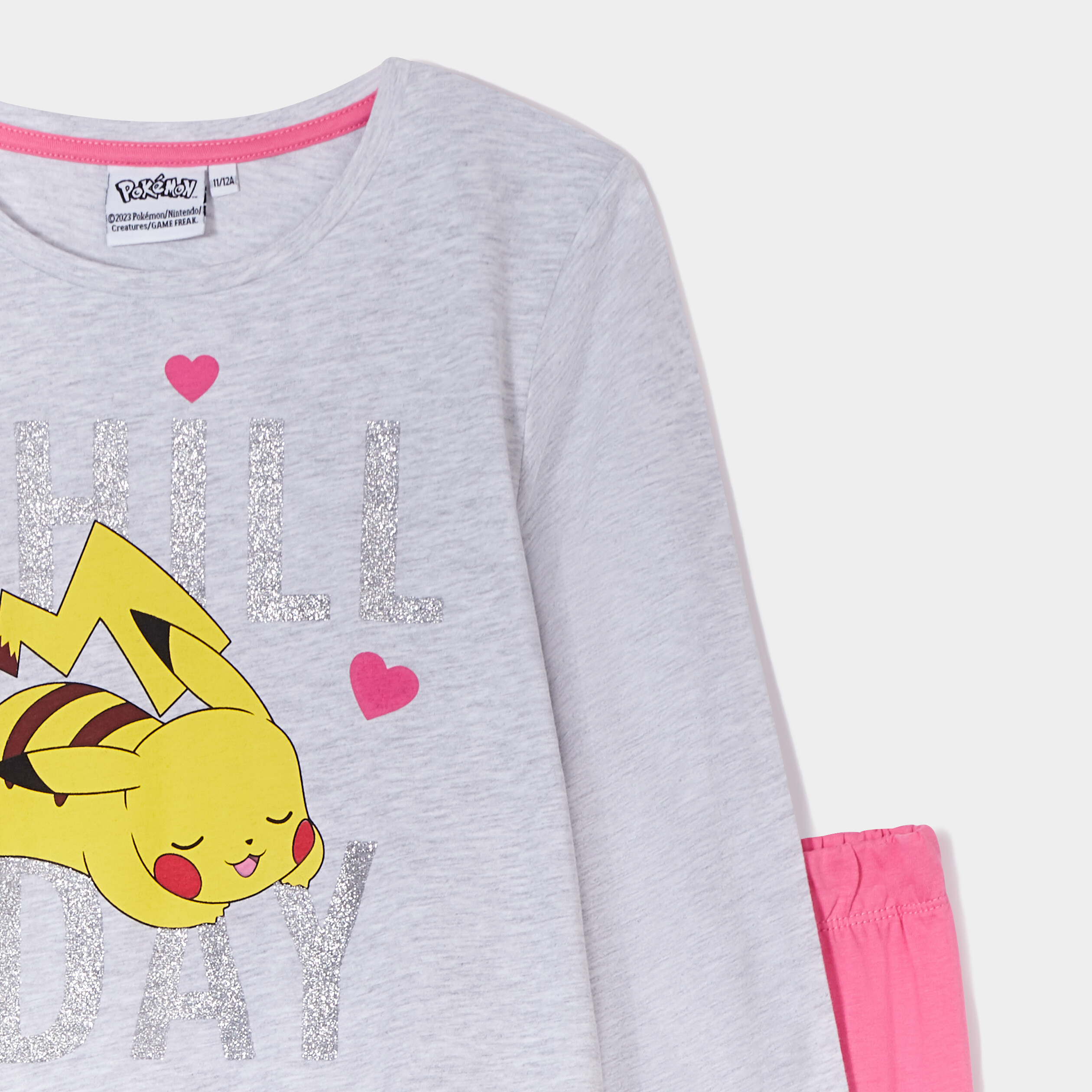 Ensemble pyjama pantalon Pokémon Pikachu gris clair fille | La Halle
