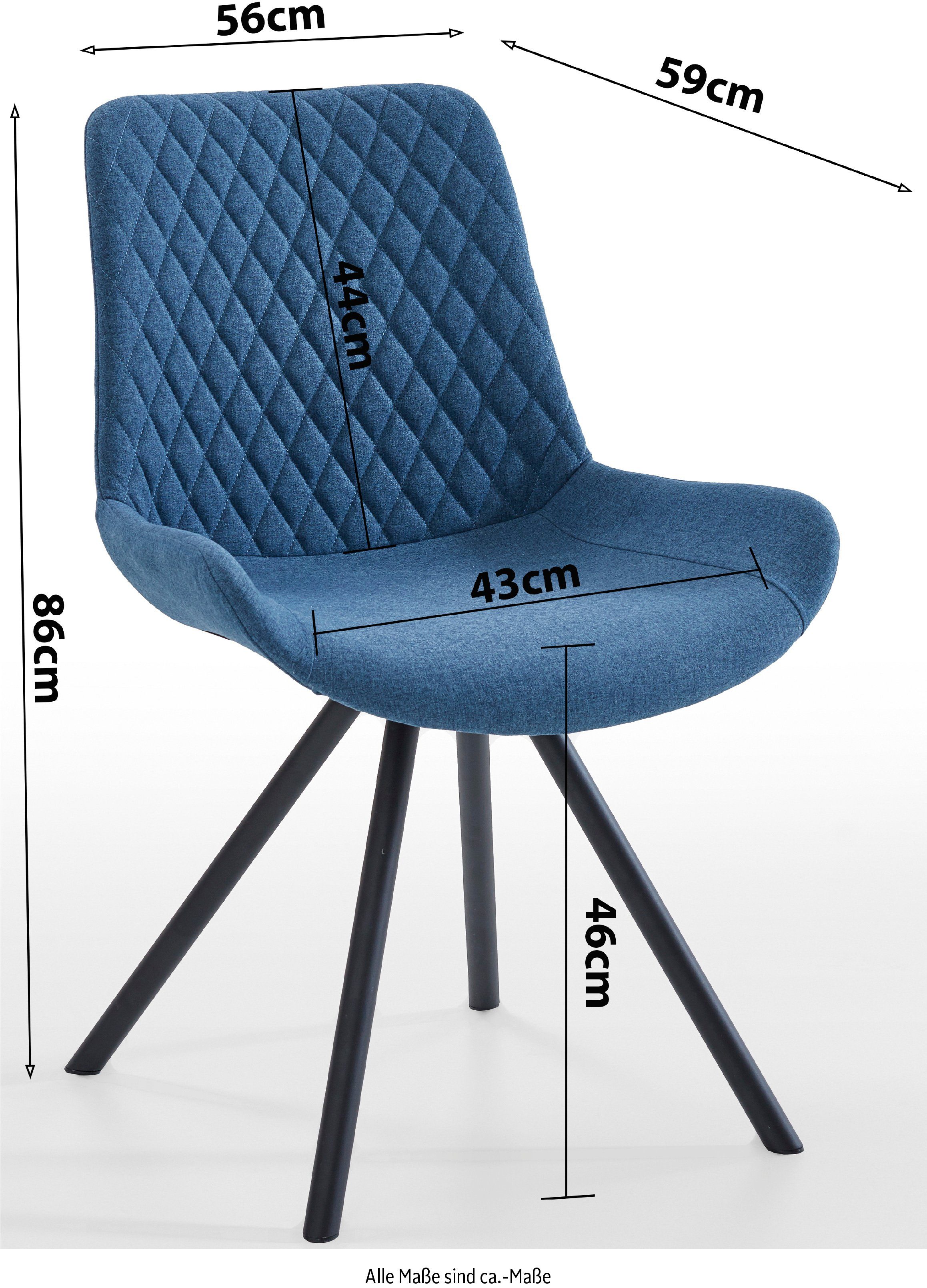 INTER-FURN Esszimmerstuhl Meran (Set, 2 St), 2er Set, Metallbeine, gesteppte Sitzfläche, Polyester, Sitzhöhe: 46 cm