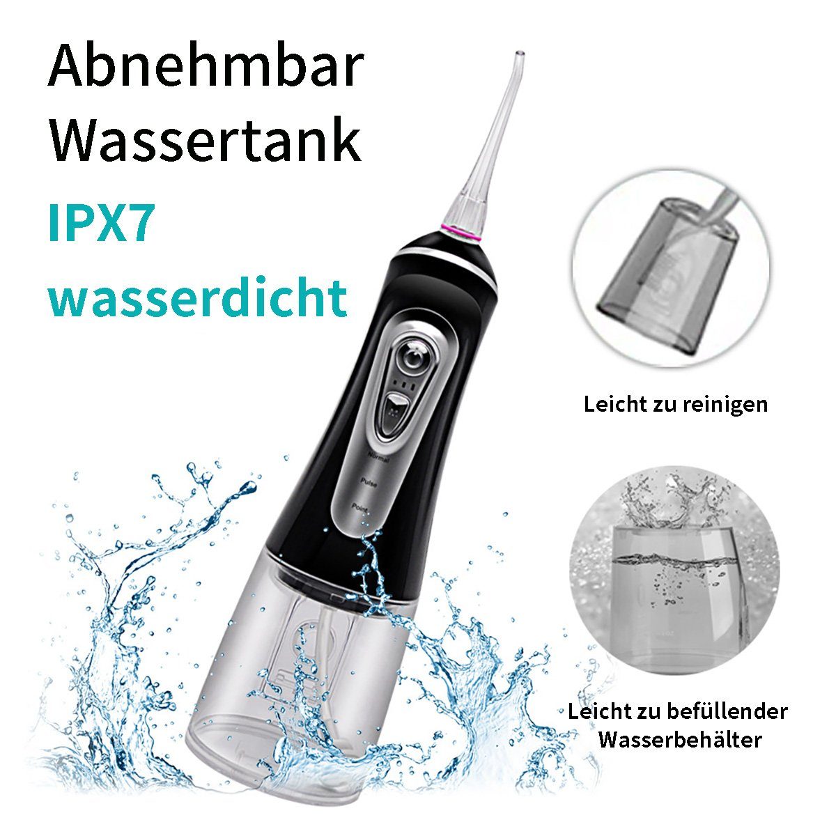flowgoer Reise-Munddusche Professionelle wiederaufladbare Munddusche mit 4 Spitzen – Munddusche, Kabellos und tragbar, drei Modi, kostenlose ReisetascheKabellos