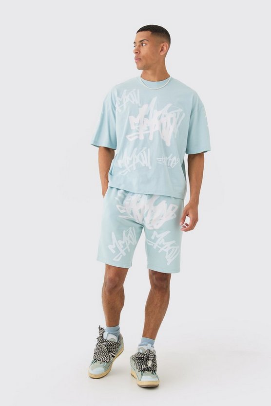 Kastiges T-Shirt mit Grafitti-Print