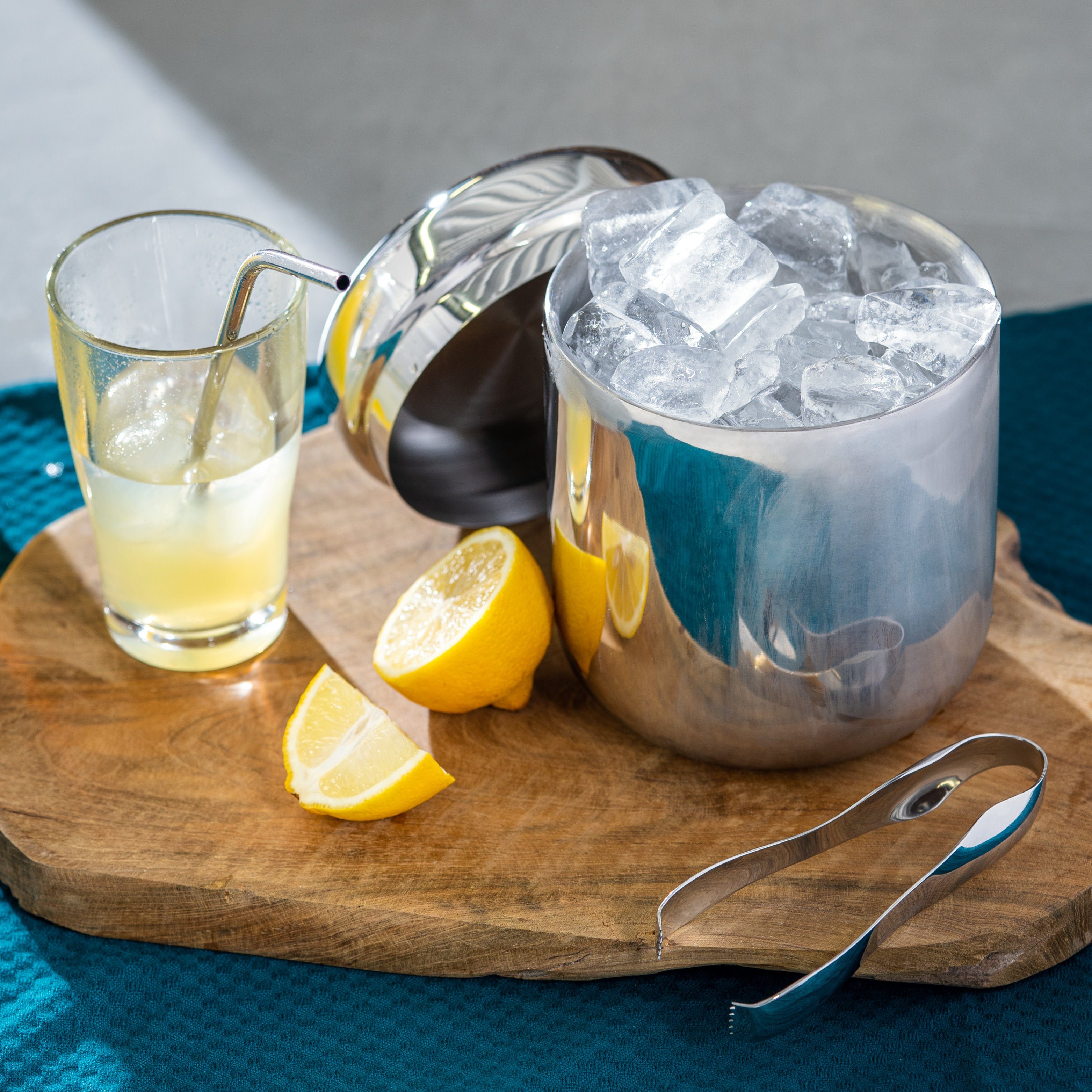 bremermann Eiswürfelbehälter bremermann Eiswürfelbehälter mit Zange, Edelstahl-Eiskübel mit Deckel, Edelstahl, (Komplett-Set), Fassungsvermögen 1,5 l