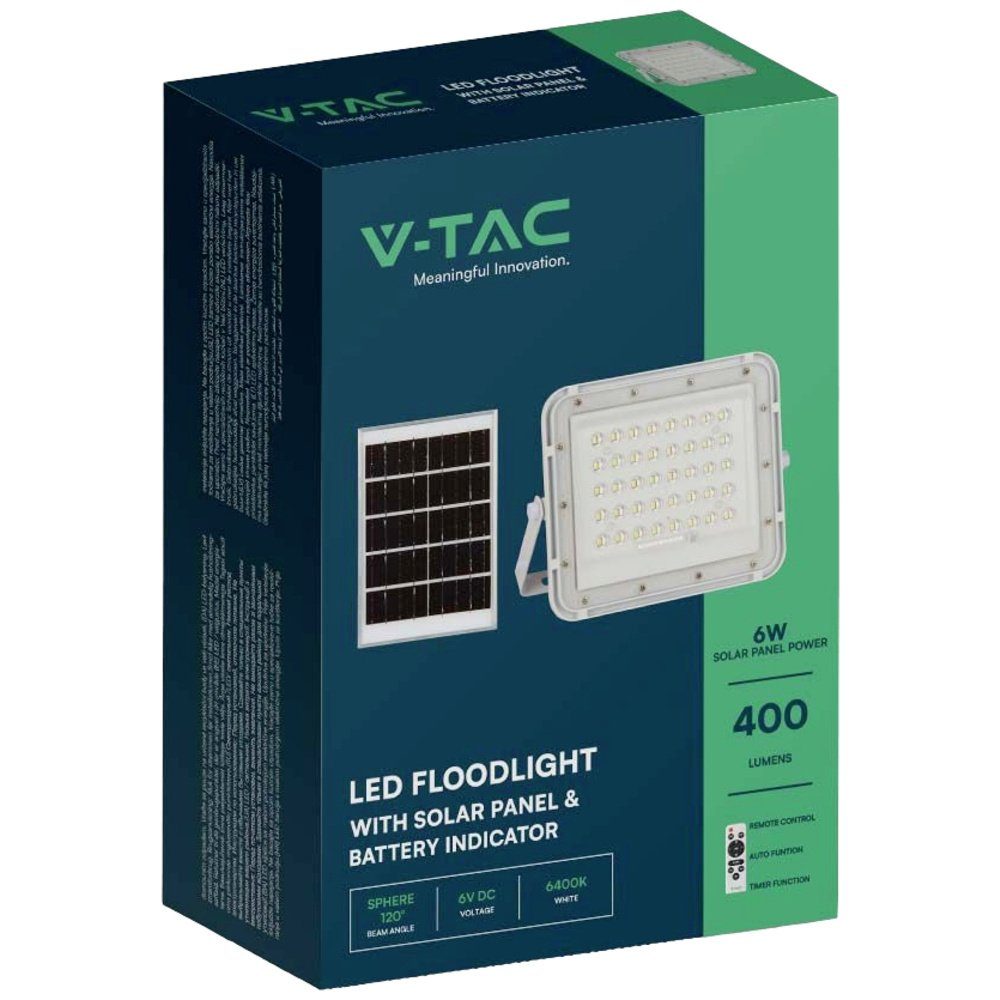 V-TAC LED Solarleuchte V-TAC VT-40W-W 7840 Solar-Spot Neutralweiß Weiß