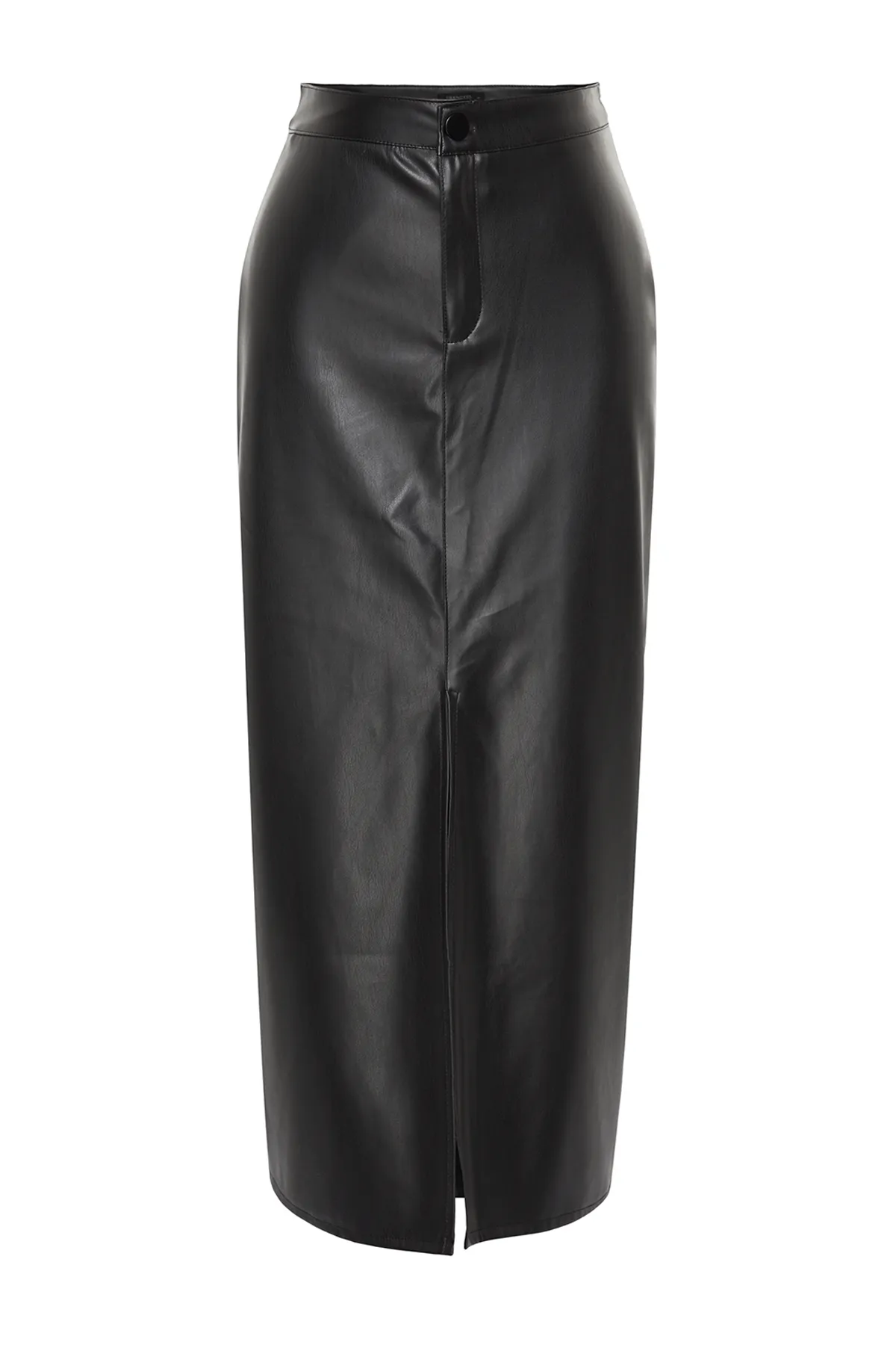 Trendyol Collection  Schwarzer Schlitz Kunstleder High Waist Maxi Strickrock TWOAW24ET00198