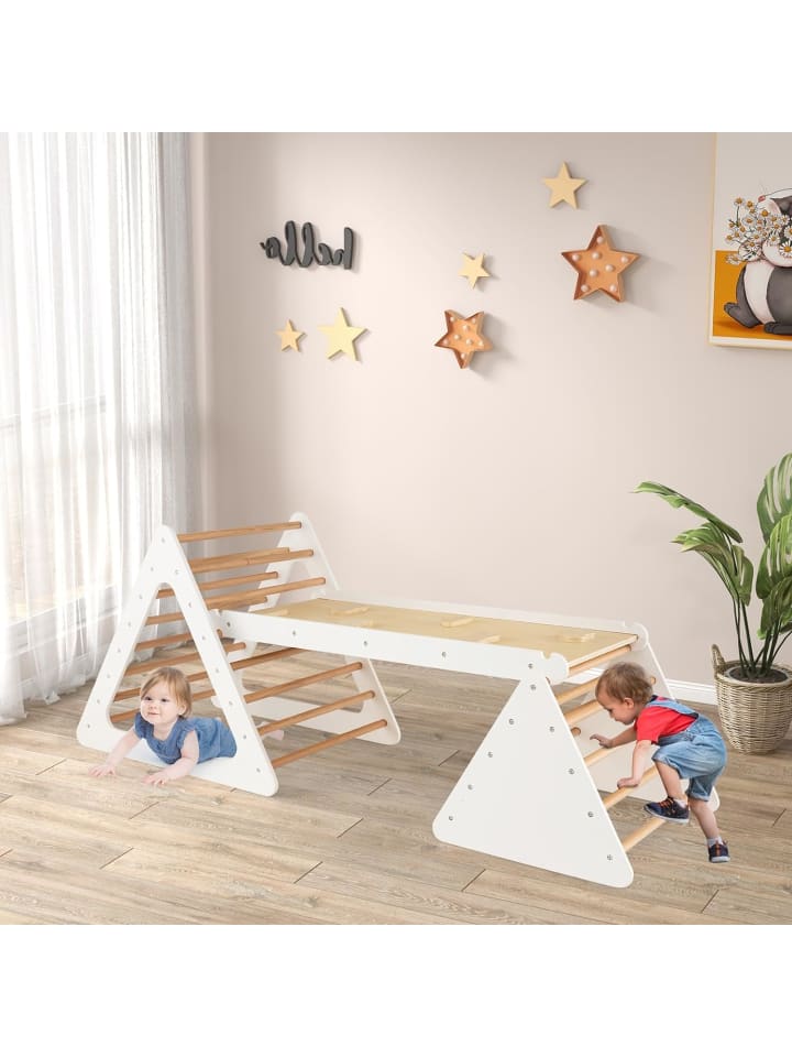 COSTWAY 3 in 1 Kletterdreieck mit Leiter in Beige günstig kaufen 70 cm