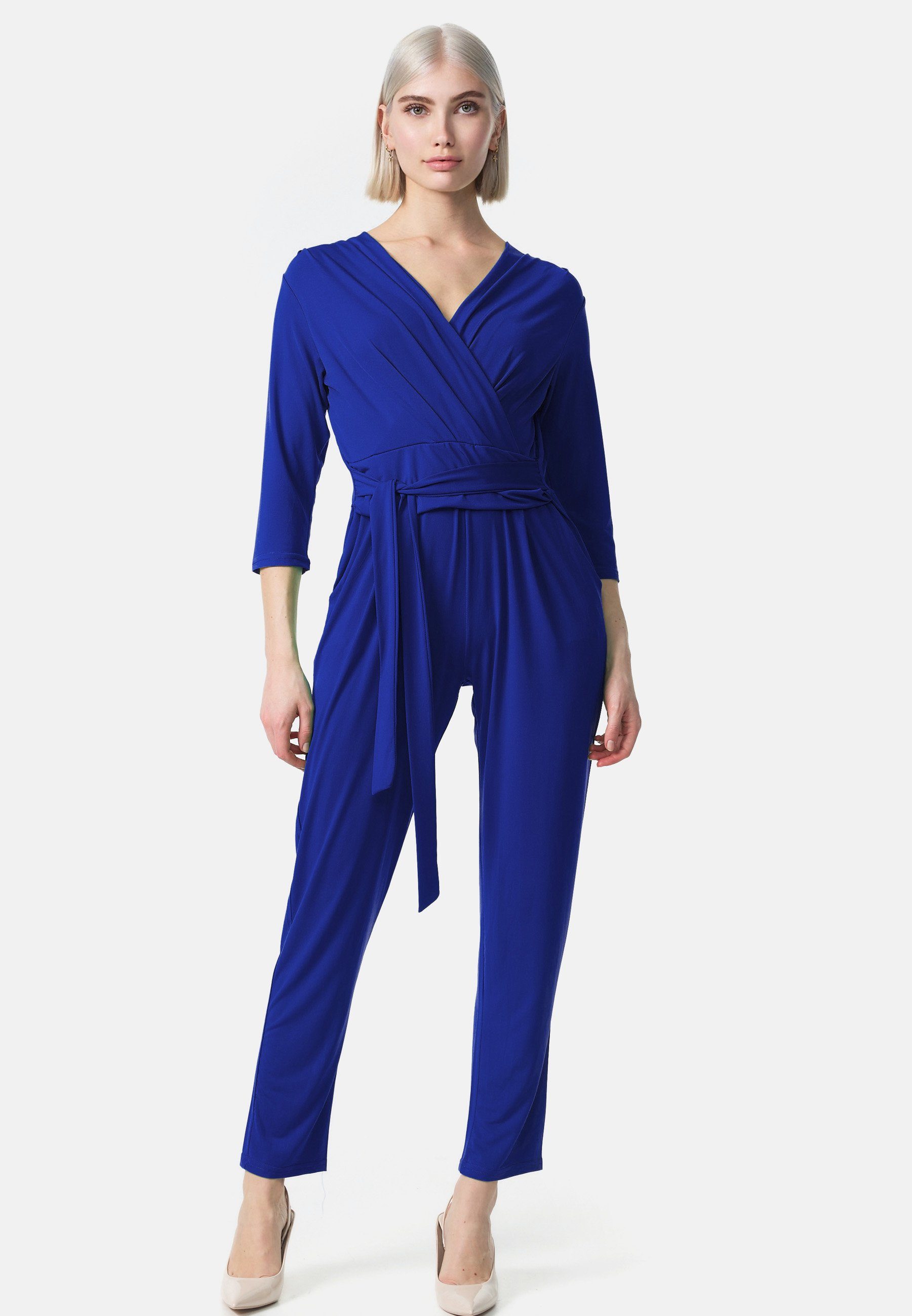 PM SELECTED Overall PM-35 (Business Jumpsuit Wickeloptik mit Bindegürtel 3/4 Ärmel Einheitsgröße)