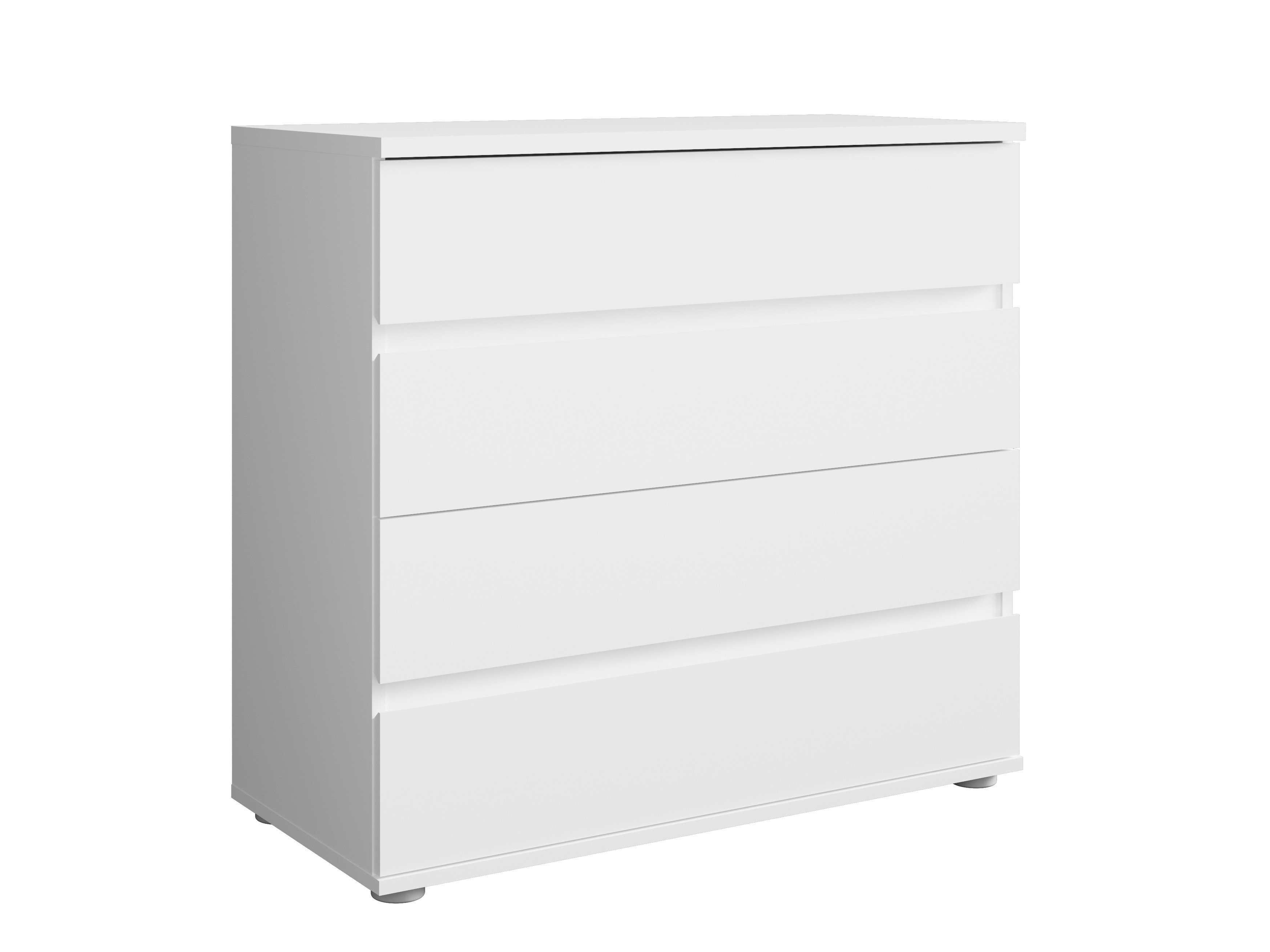 Möbel für Dich Komplettschlafzimmer Fino weiß, (5-teilig), Bett mit Schubladen, Schiebetürenschrank mit Spiegel, Kommode