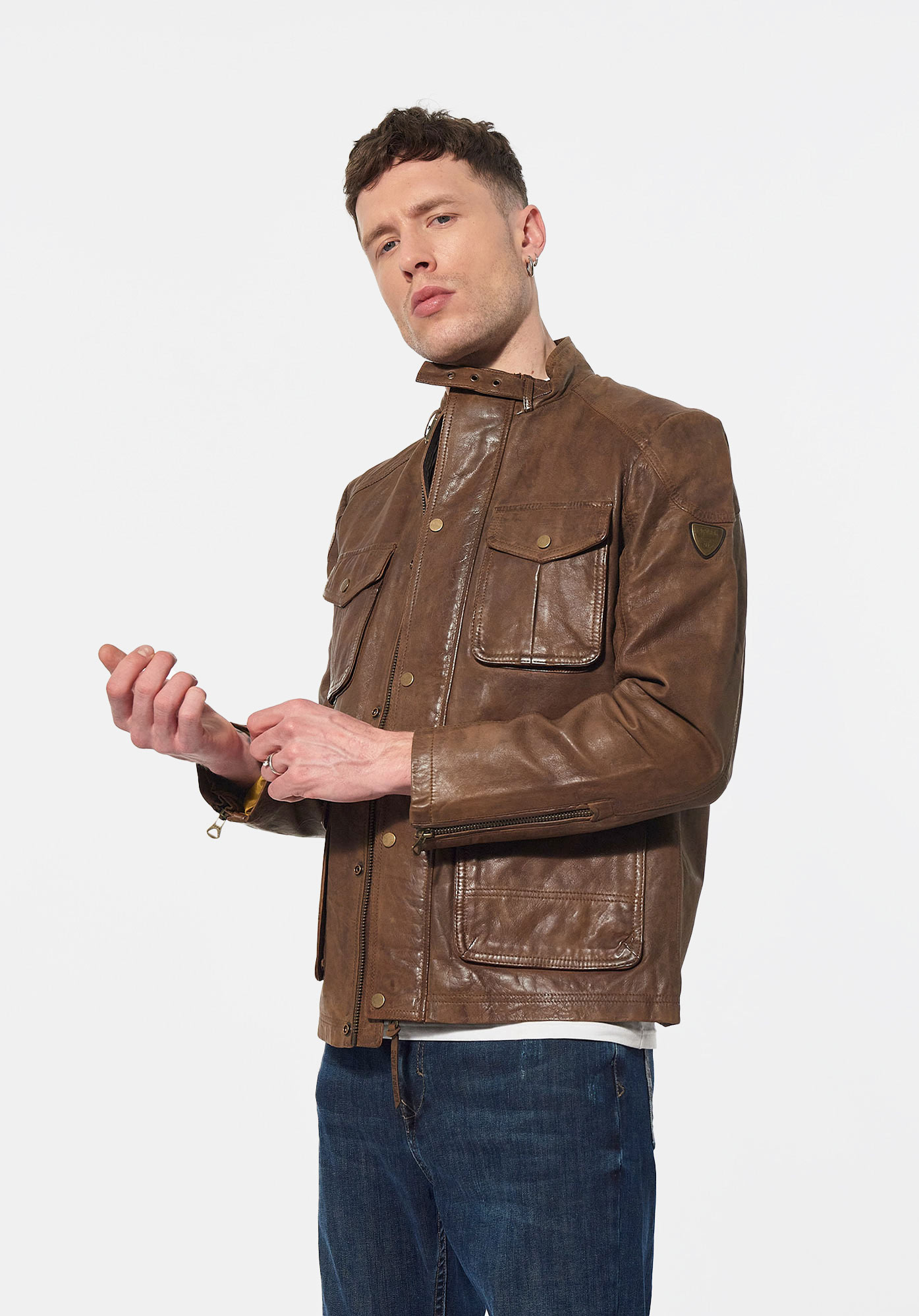 VOBE   Veste en cuir marron Homme