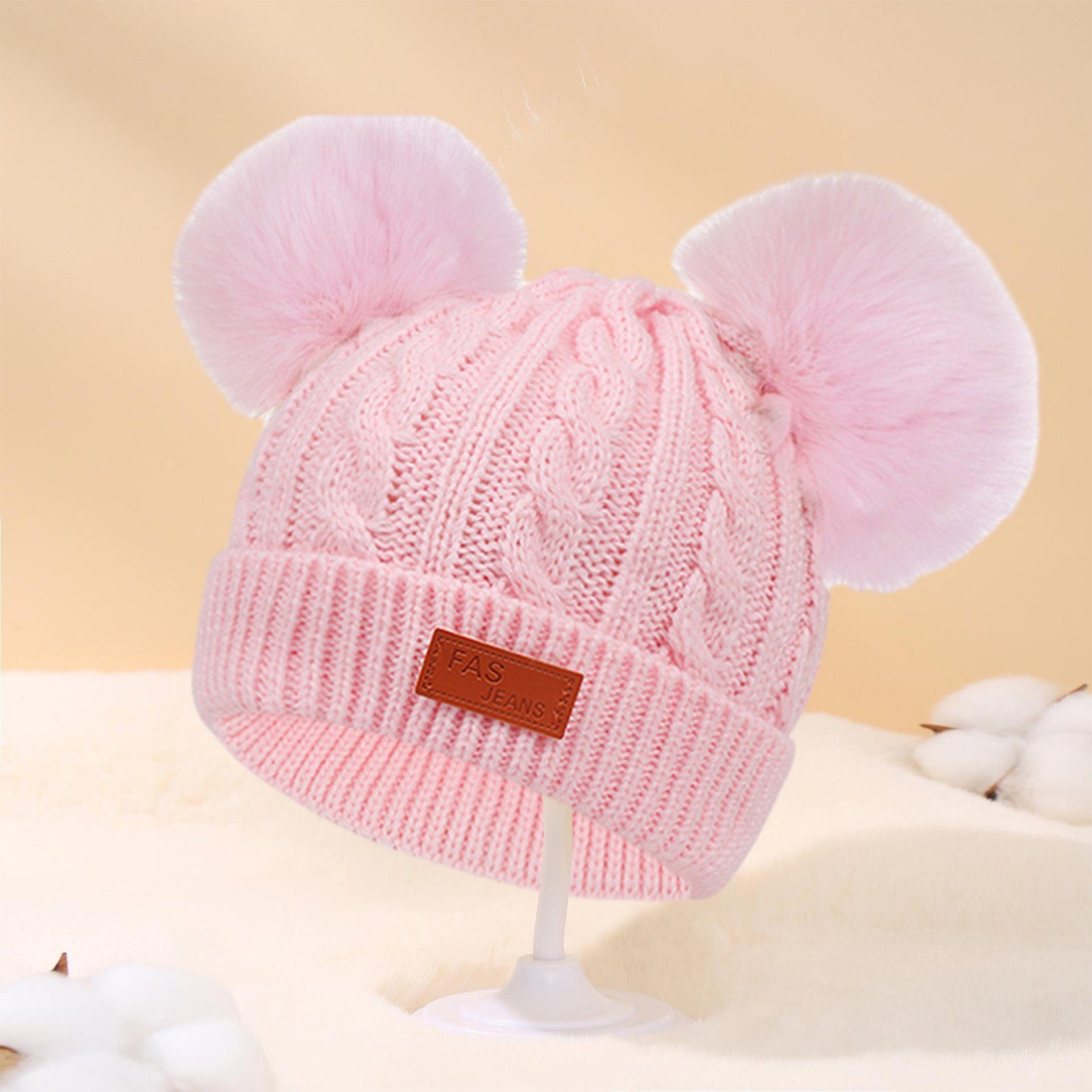 Rutaqian Mütze & Schal 3 In 1 Kinder Winter Set, Kinder Wintermütze Schal Handschuhe Mädchen (Warme Winter Beanie Hut Handschuhe runder Schal Set für Kinder 1-4 Jahre, Strickmütze Babymütze Kinder Mütze Set)