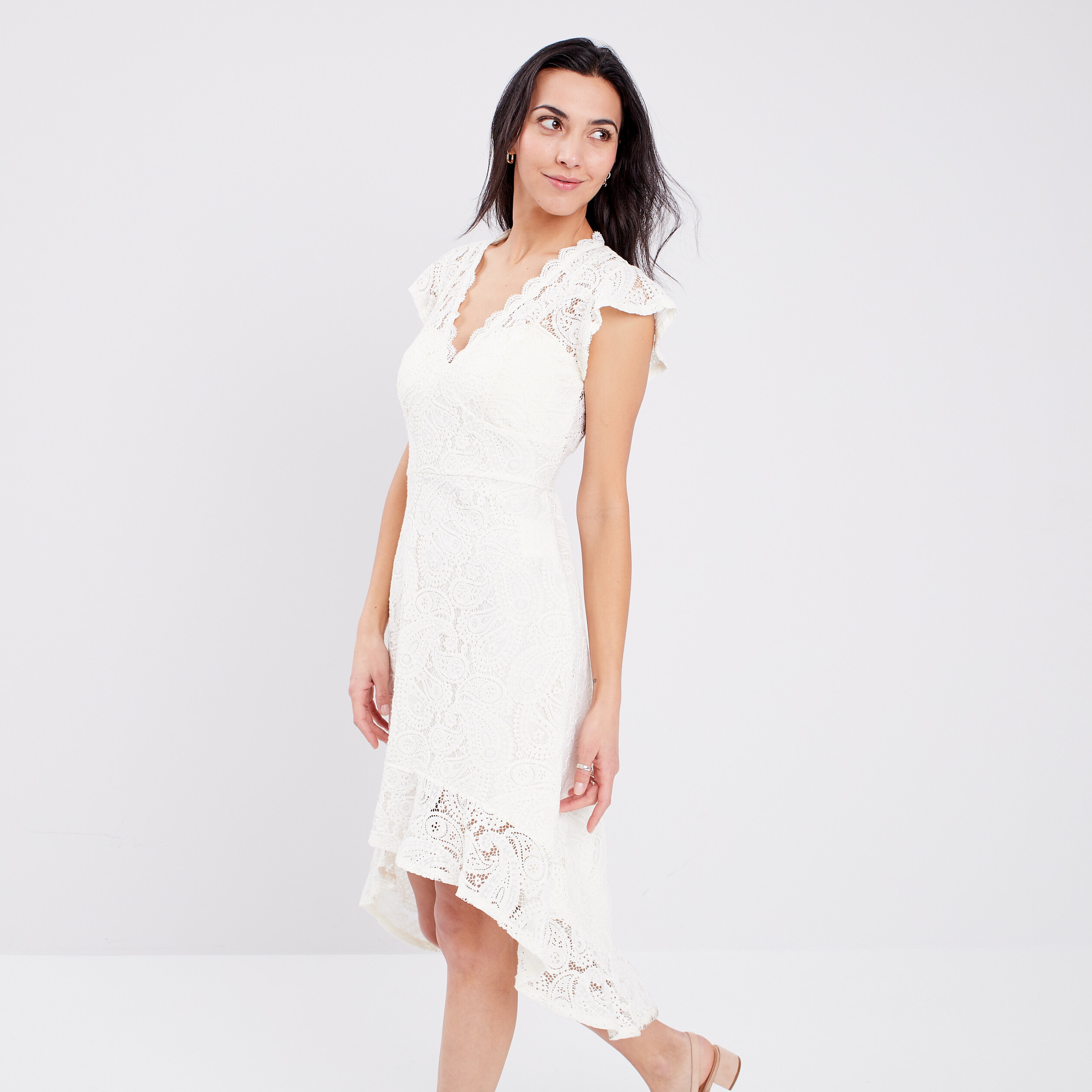 Robe patineuse avec dentelle blanc femme | La Halle