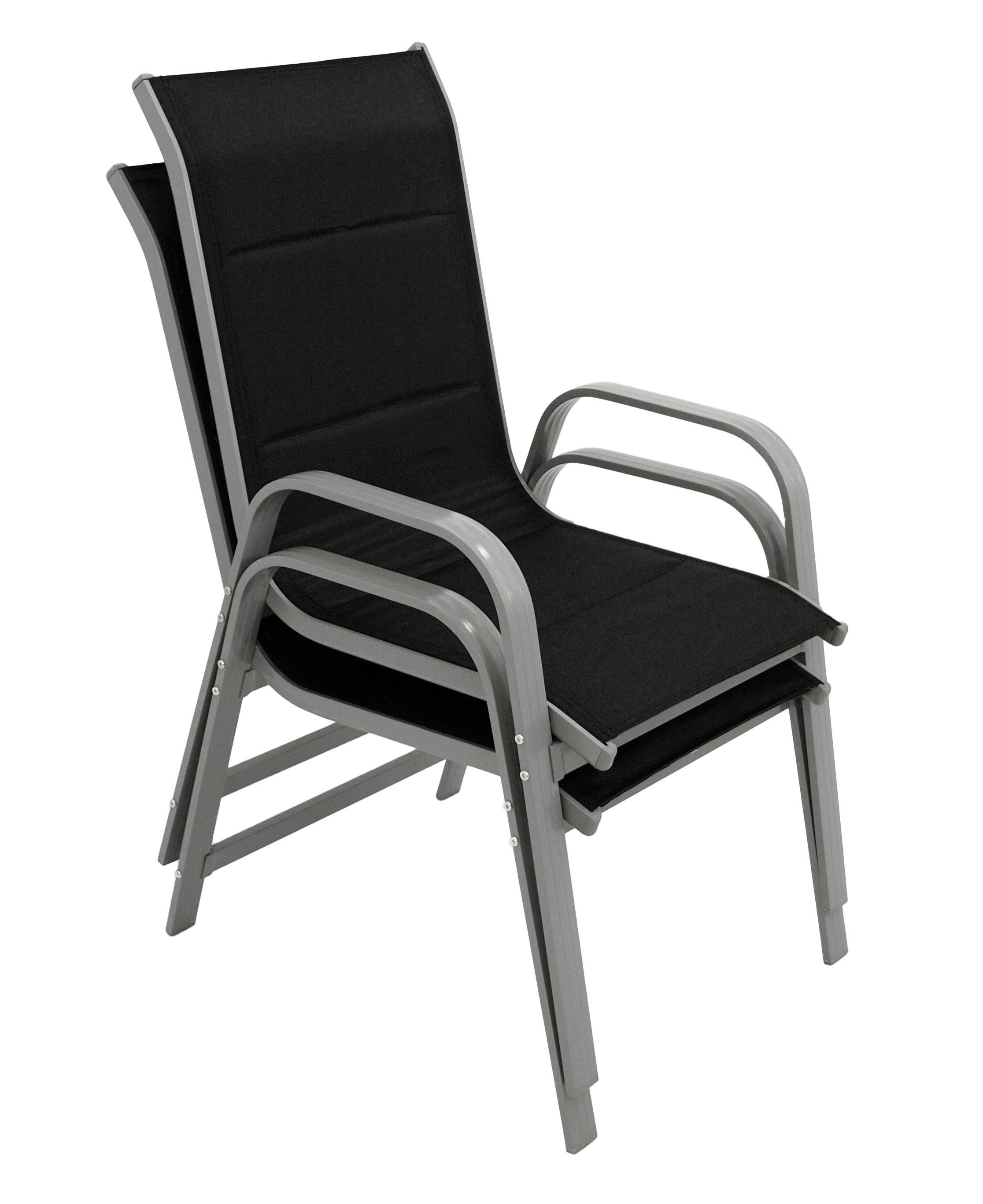 DEGAMO Gartensessel CESANO stapelbar, Alu silbergrau + Kunstgewebe gepolstert schwarz, 2 STÜCK