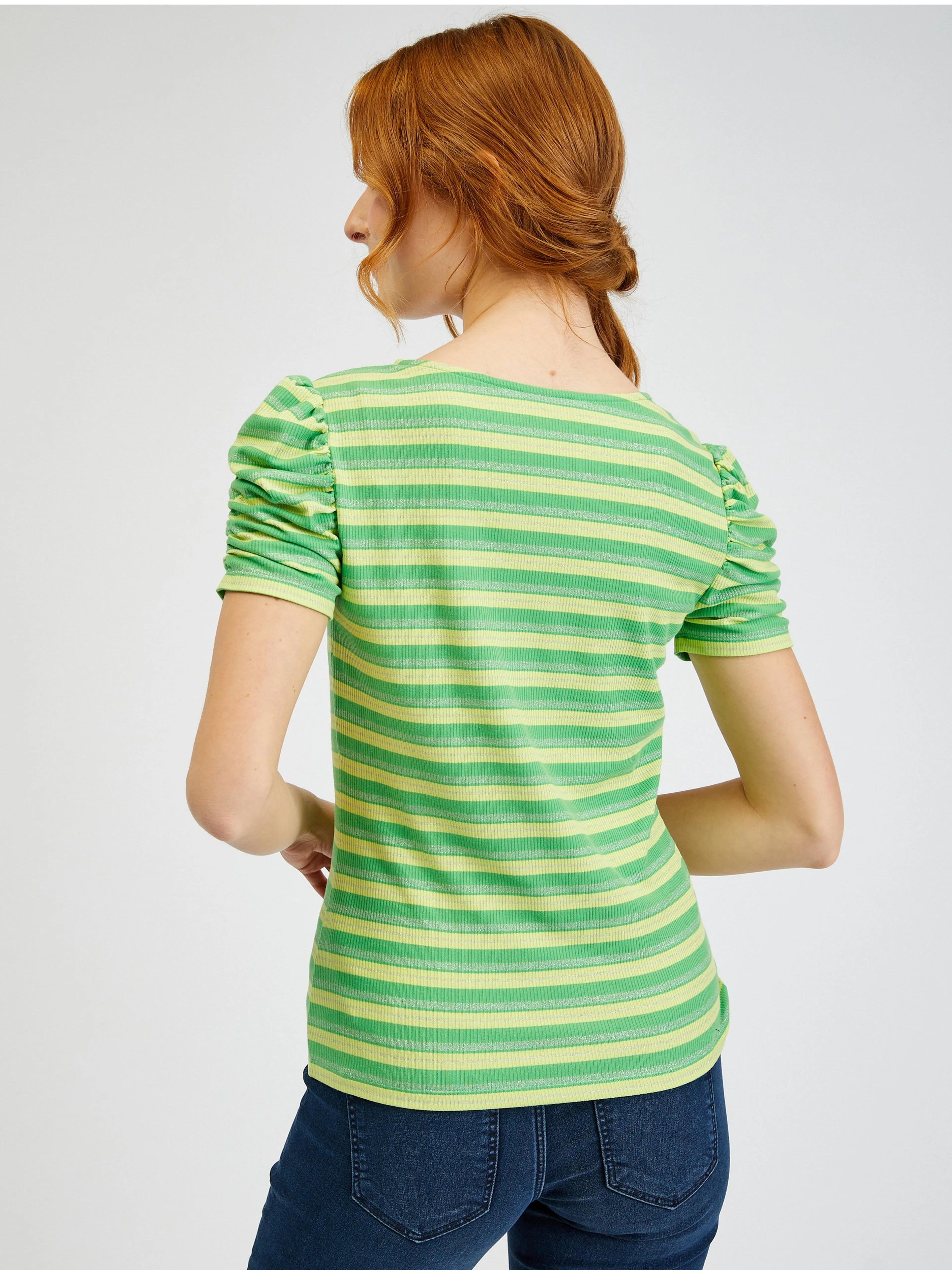 Gelb und grün gestreiftes Damen-T-Shirt ORSAY
