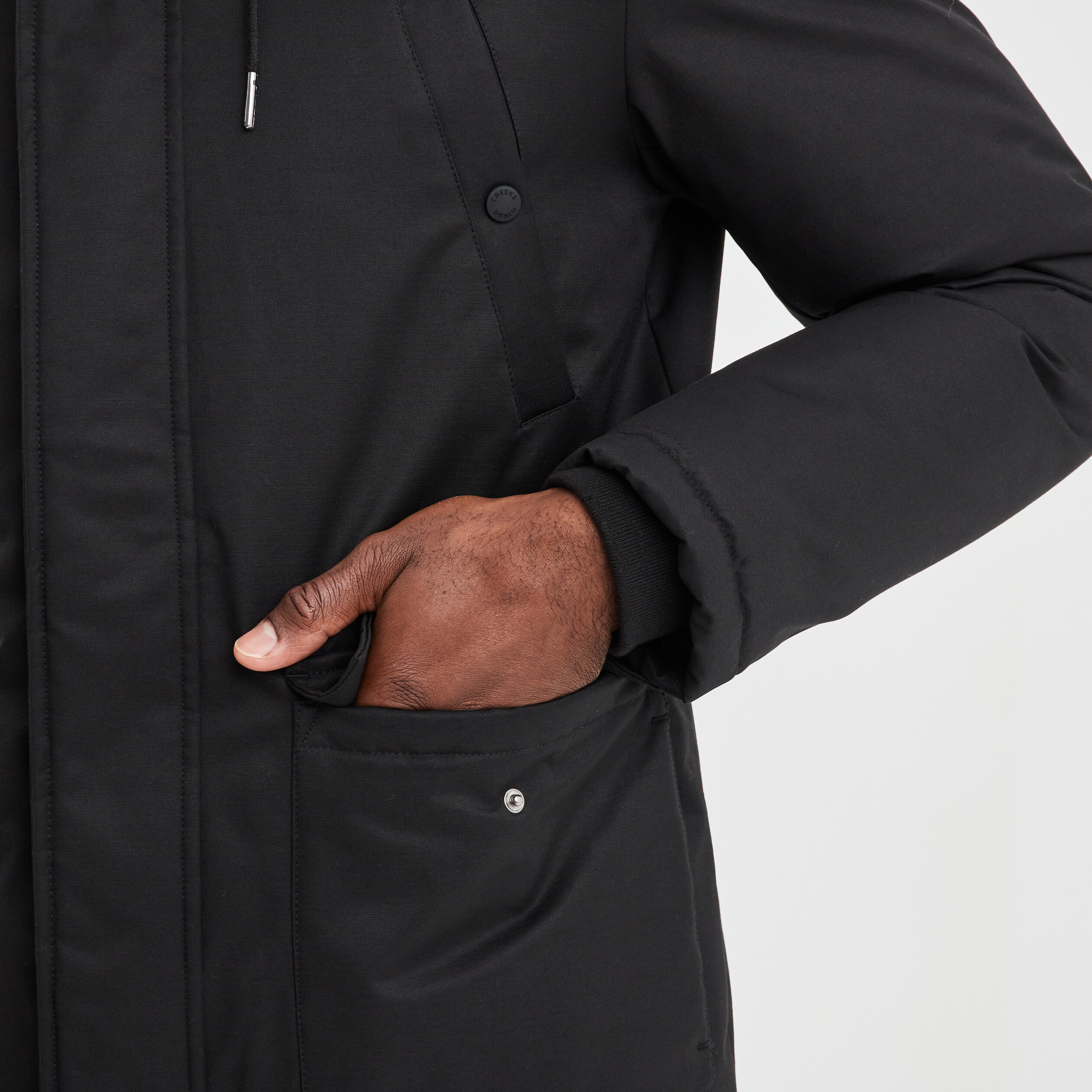 Parka mi-longue à capuche doublée noir homme | La Halle