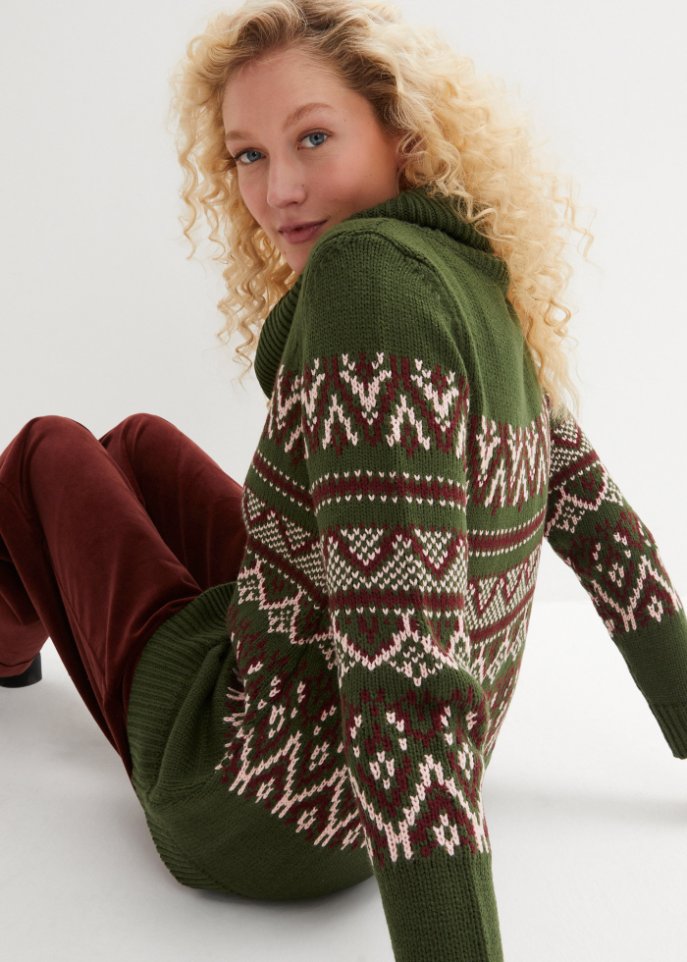 Norweger-Pullover mit weitem Rollkragen, A-Linie