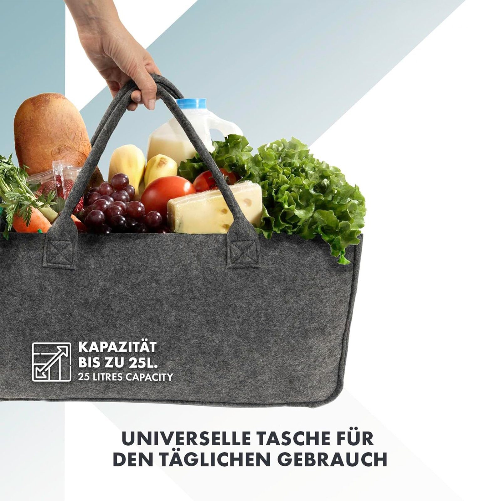 Karat Allzweckkorb Conny, Filztasche, Einkaufstasche, Kaminholztasche, Faltbar, 4er Set