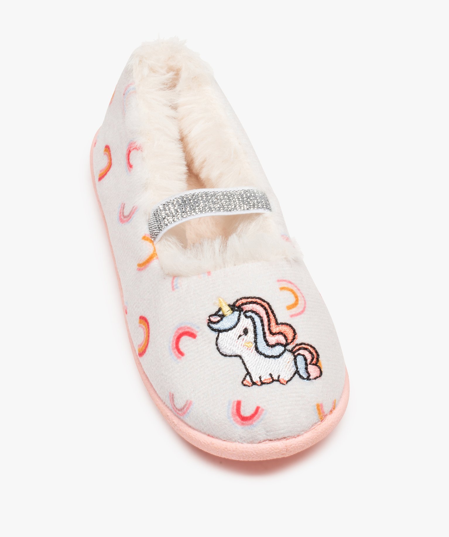 Chaussons fille ballerines en velours brodées licorne beige | GEMO