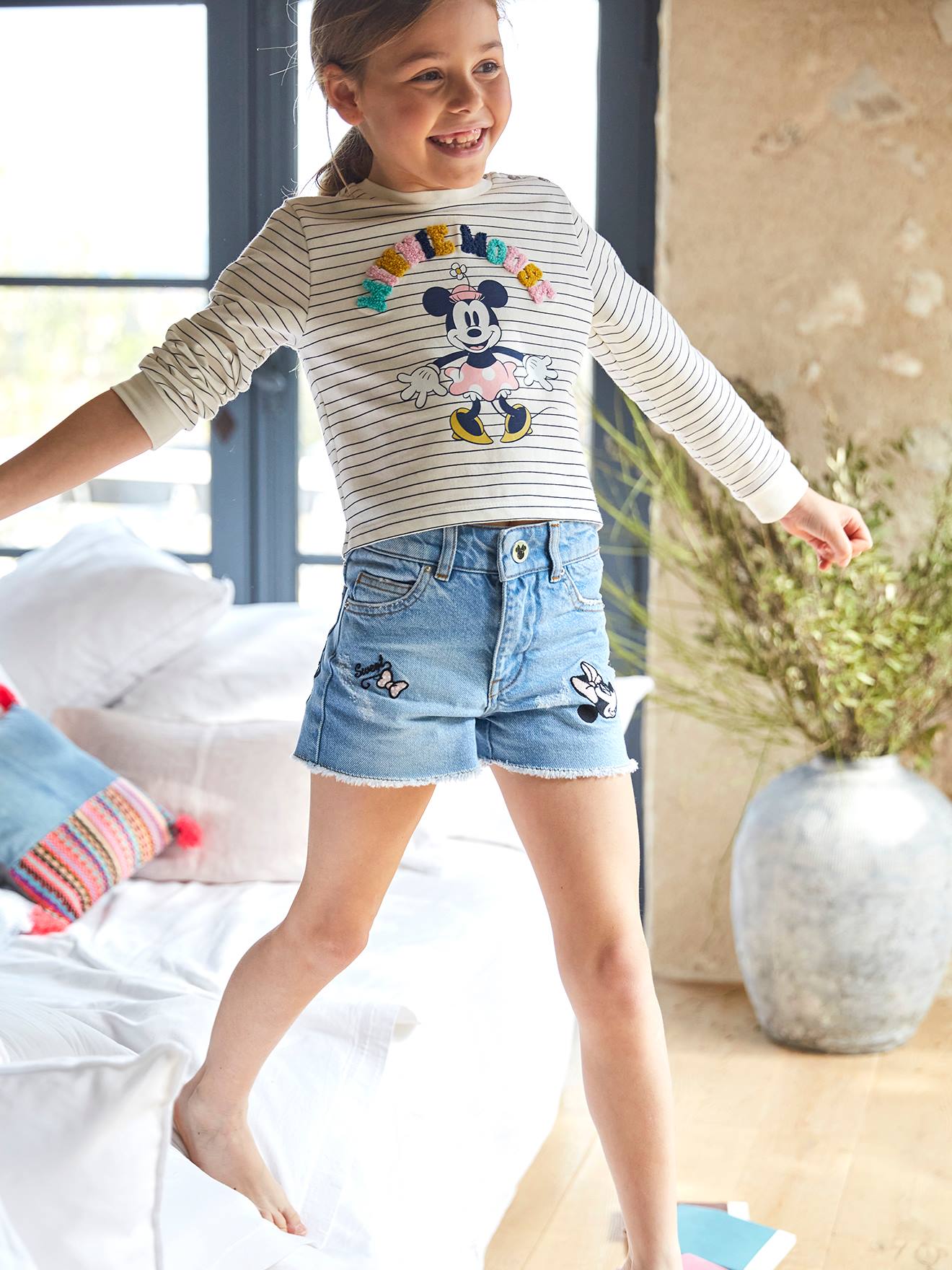Short en jean brodé fille DS Minnie® denim bleached