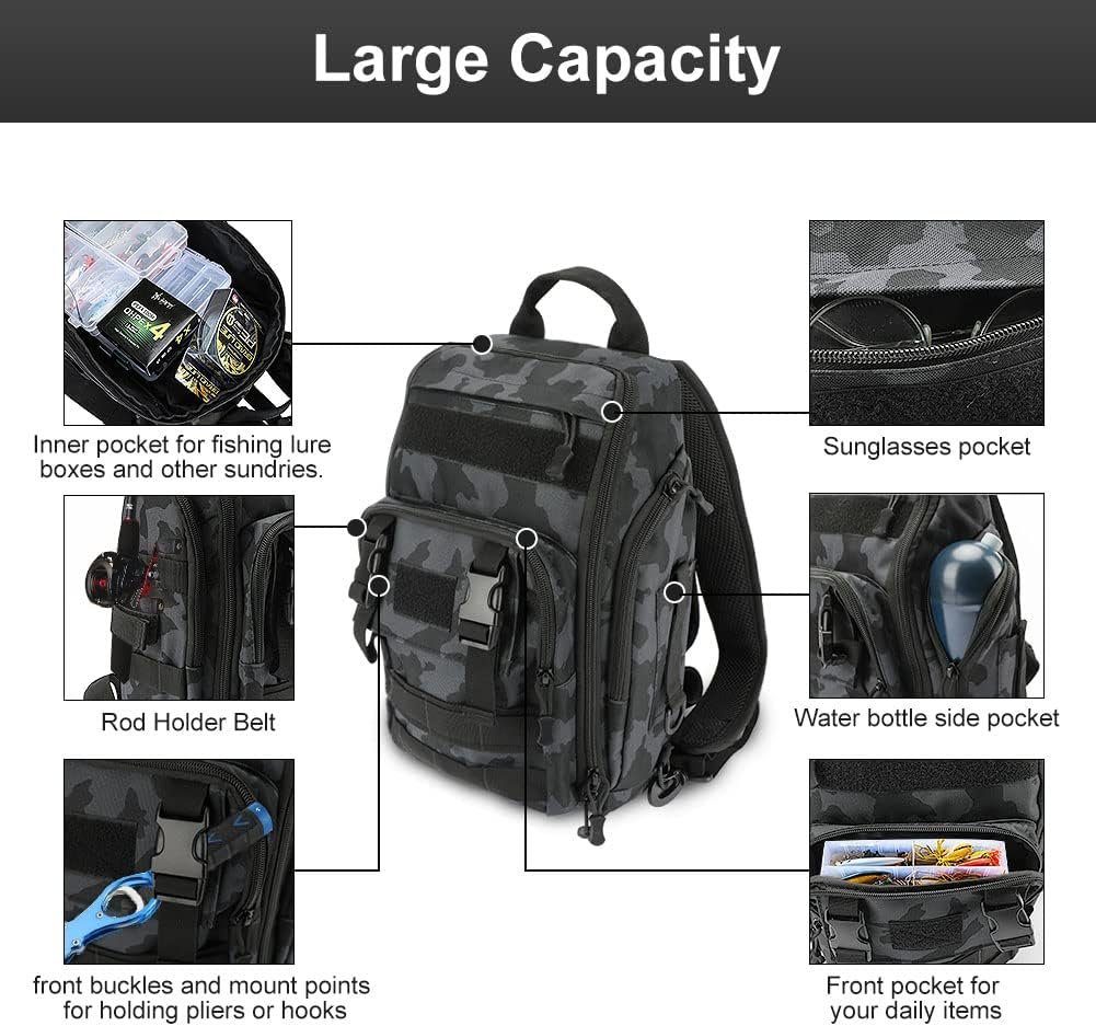 megadot Angelrucksack Wasserdichter Angeltasche zur Aufbewahrung und Organisation, Outdoor Schulterrucksack zum Angeln Wandern Jagd Camping