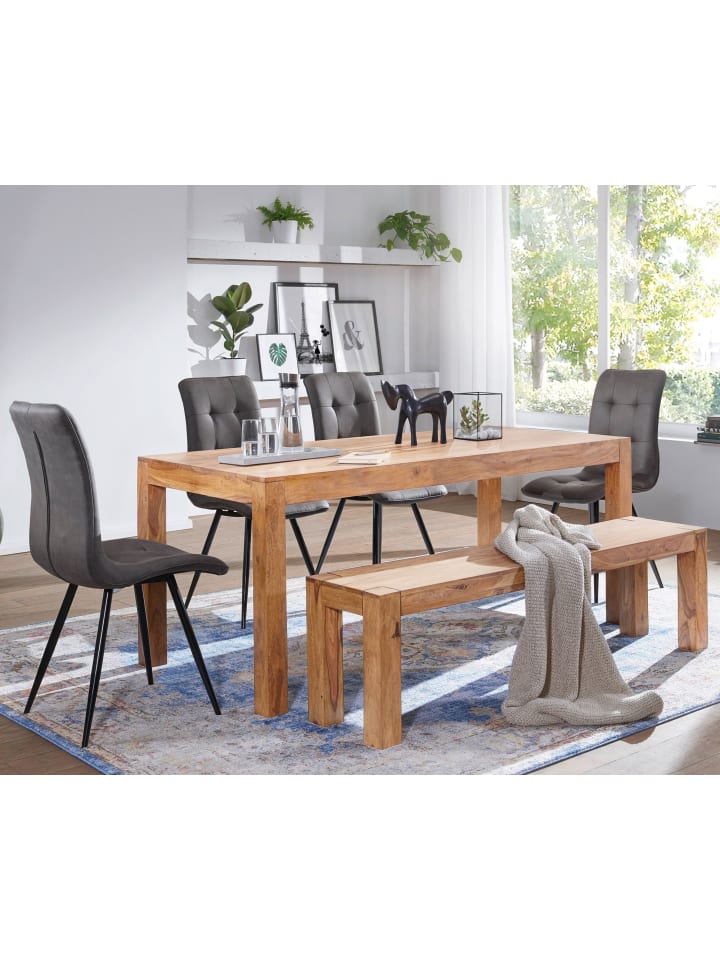 KADIMA DESIGN Sitzbank Massivholz | Akazie, 120x45x35cm, Landhaus-Stil in Beige günstig kaufen