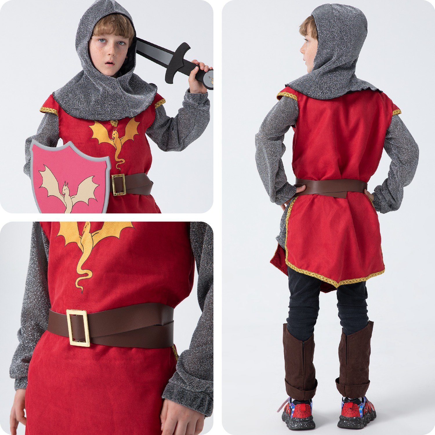 Corimori Ritter-Kostüm Ritter Karnevalskostüm, mehrteiliges Set, Kinder, Fasching, Mittelalterfest, Jungen, mit Schaumstoff-Schwert und Schild
