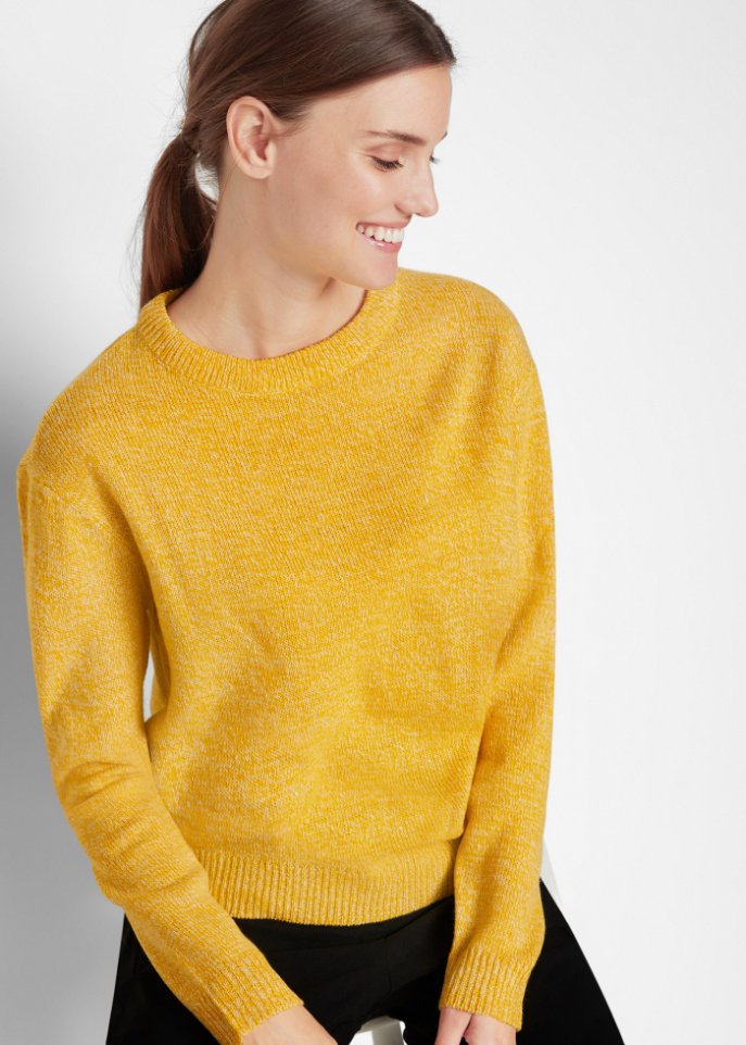 Strick-Pullover mit Rundhals-Ausschnitt in Melange