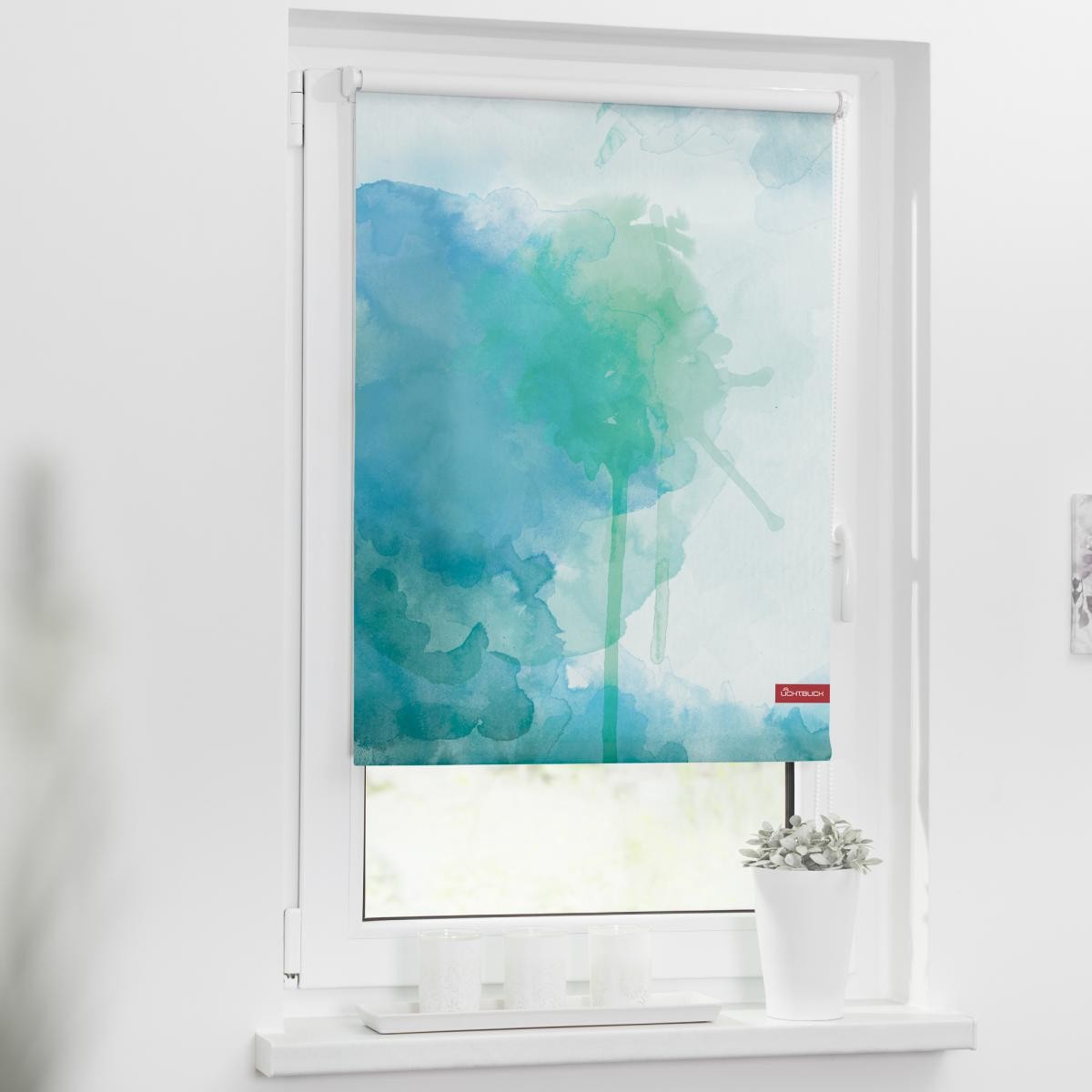 Lichtblick Rollo Klemmfix, ohne Bohren, blickdicht, Aquarell - Blau Grün, 45 x 150 cm (B x L)