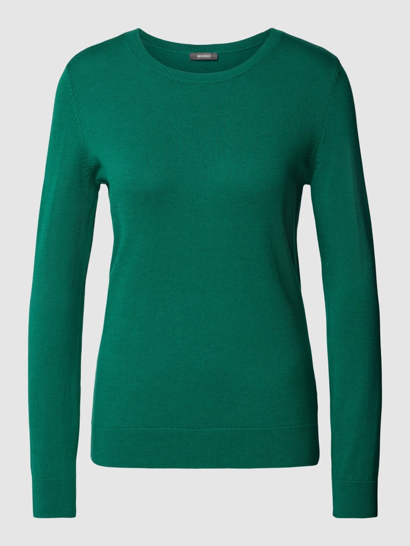 Strickpullover mit Rundhalsausschnitt in dunkelgrün