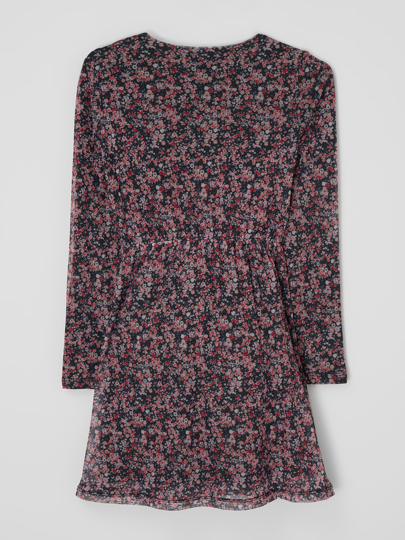 Kleid aus Mesh mit floralem Muster in schwarz
