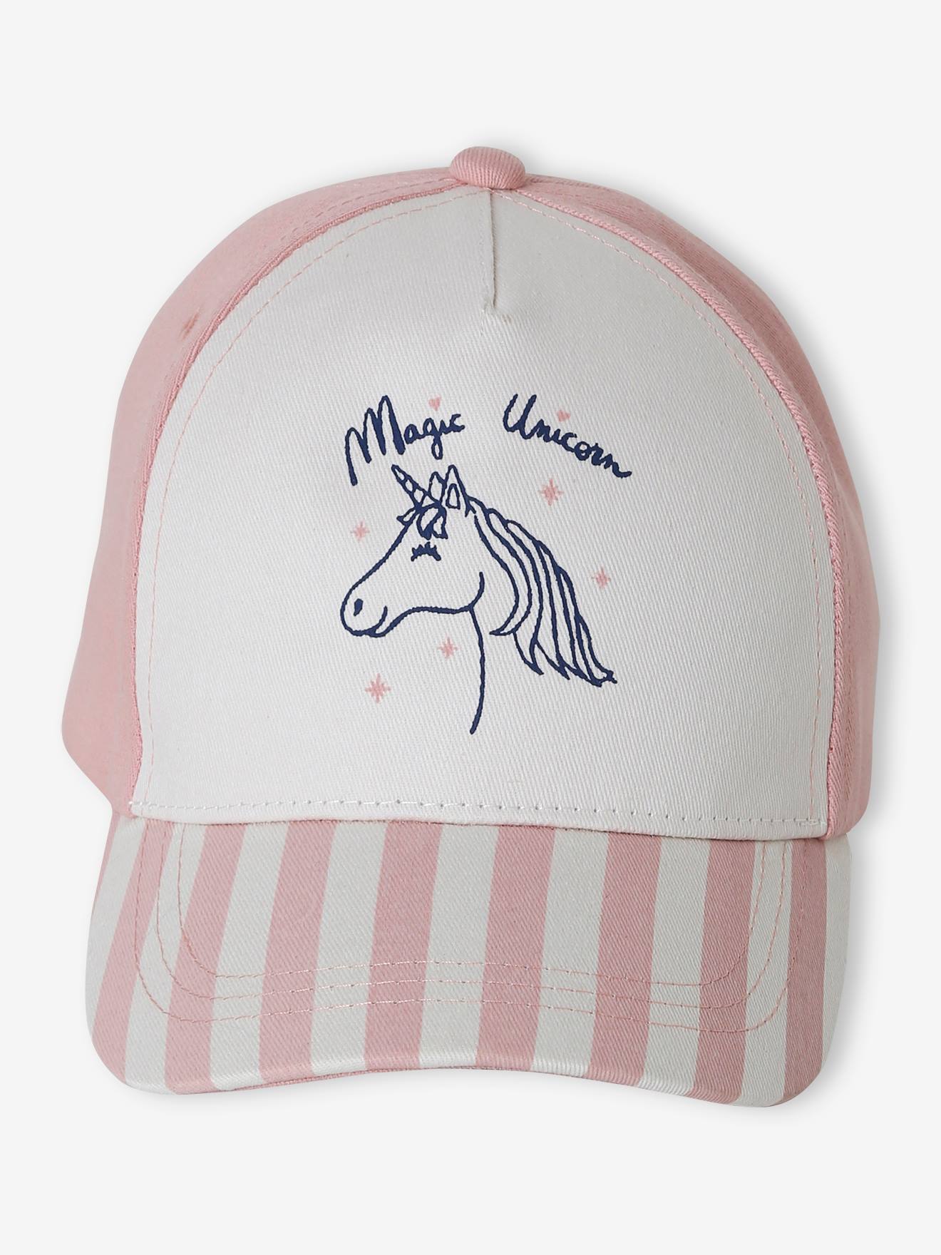 Casquette fille licorne visière rayée rayé rose