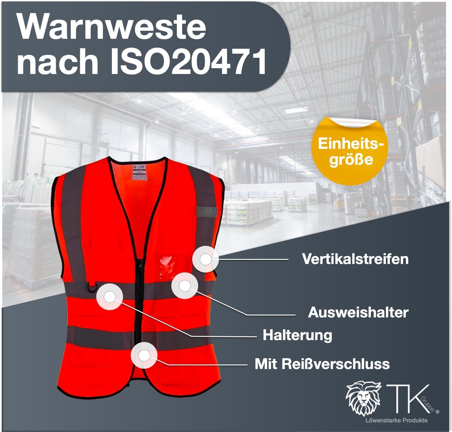 TK Gruppe Warnweste Warnweste orange mit Vertikalstreifen - Pannenweste 2024 (1-tlg)