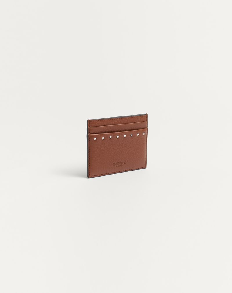 Rockstud kortholder i granatfarvet kalveskind