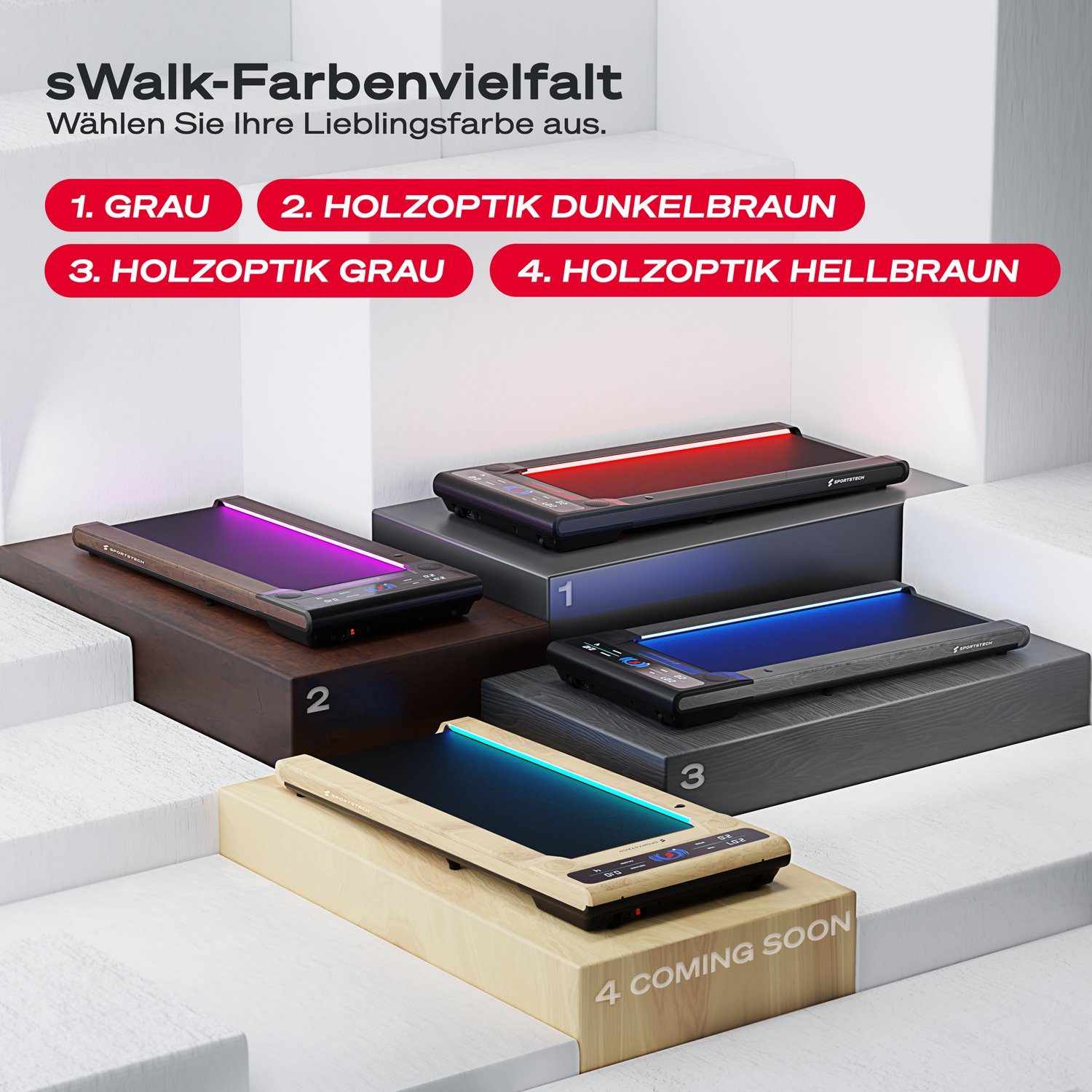 Sportstech Laufband sWalk, 1-6 km/h mit LED, interaktivem LCD-Display & App Verbindung