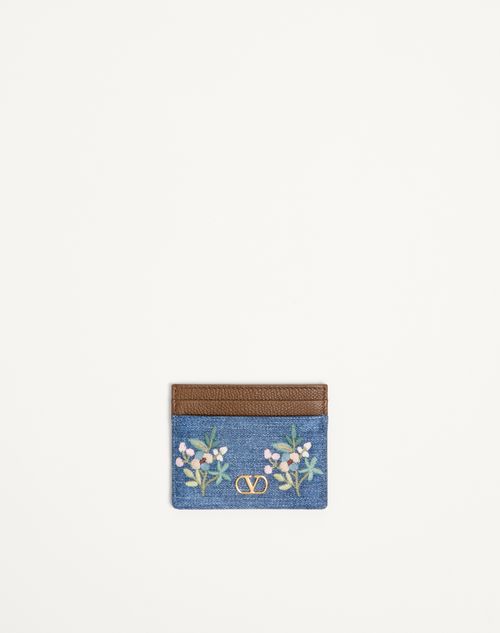 Porta-cartões de assinatura Valentino Garavani VLogo em jeans com bordado floral