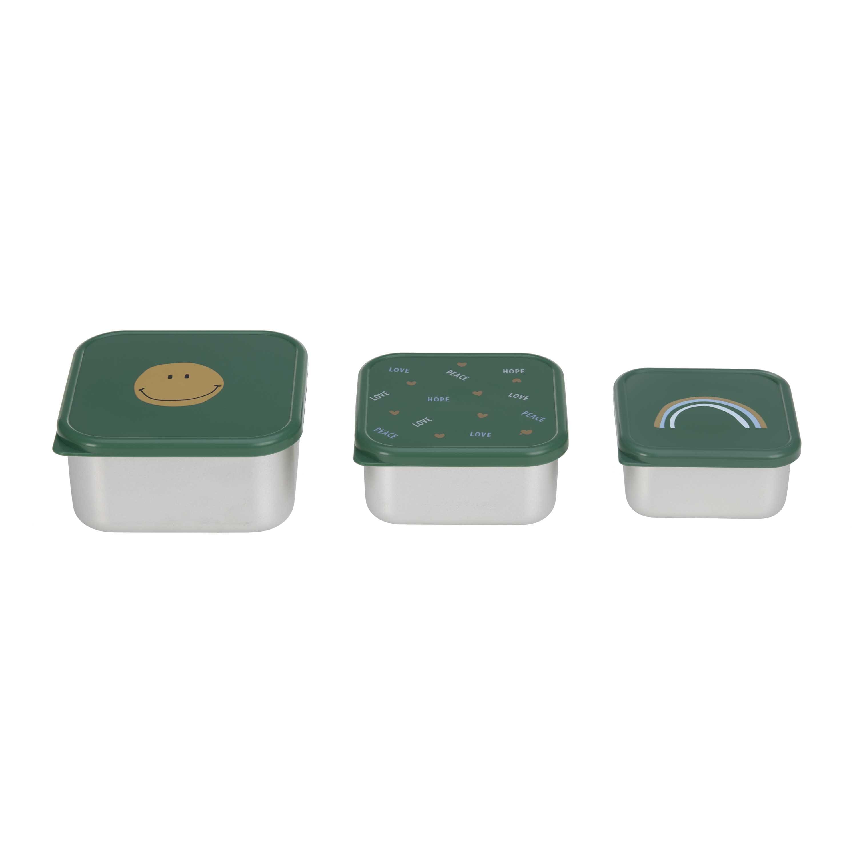 Snackbox Kinder (3er Set) - Edelstahl Brotdose Happy Rascals, Smile