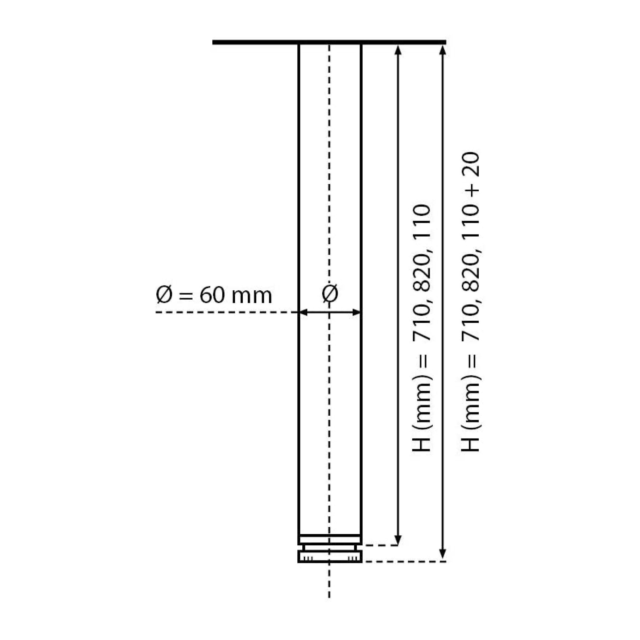 sossai® Tischbein Premium Tischbeine Ø60 mm in Schwarz, höhenverstellbar +2cm