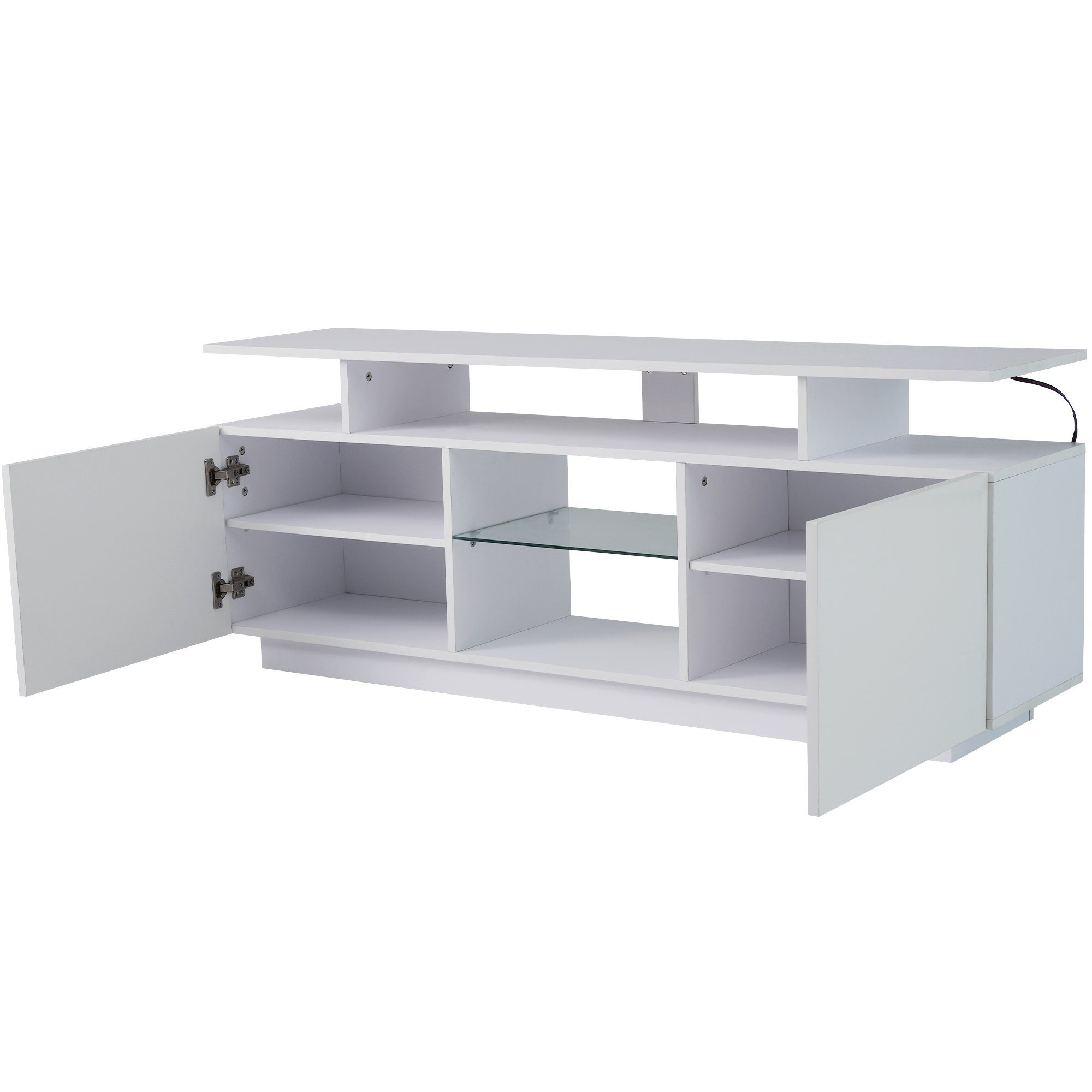 REDOM TV-Schrank Moderner weißer TV-Schrank (Hochglanz) mit 16-farbiger LED-Beleuchtung