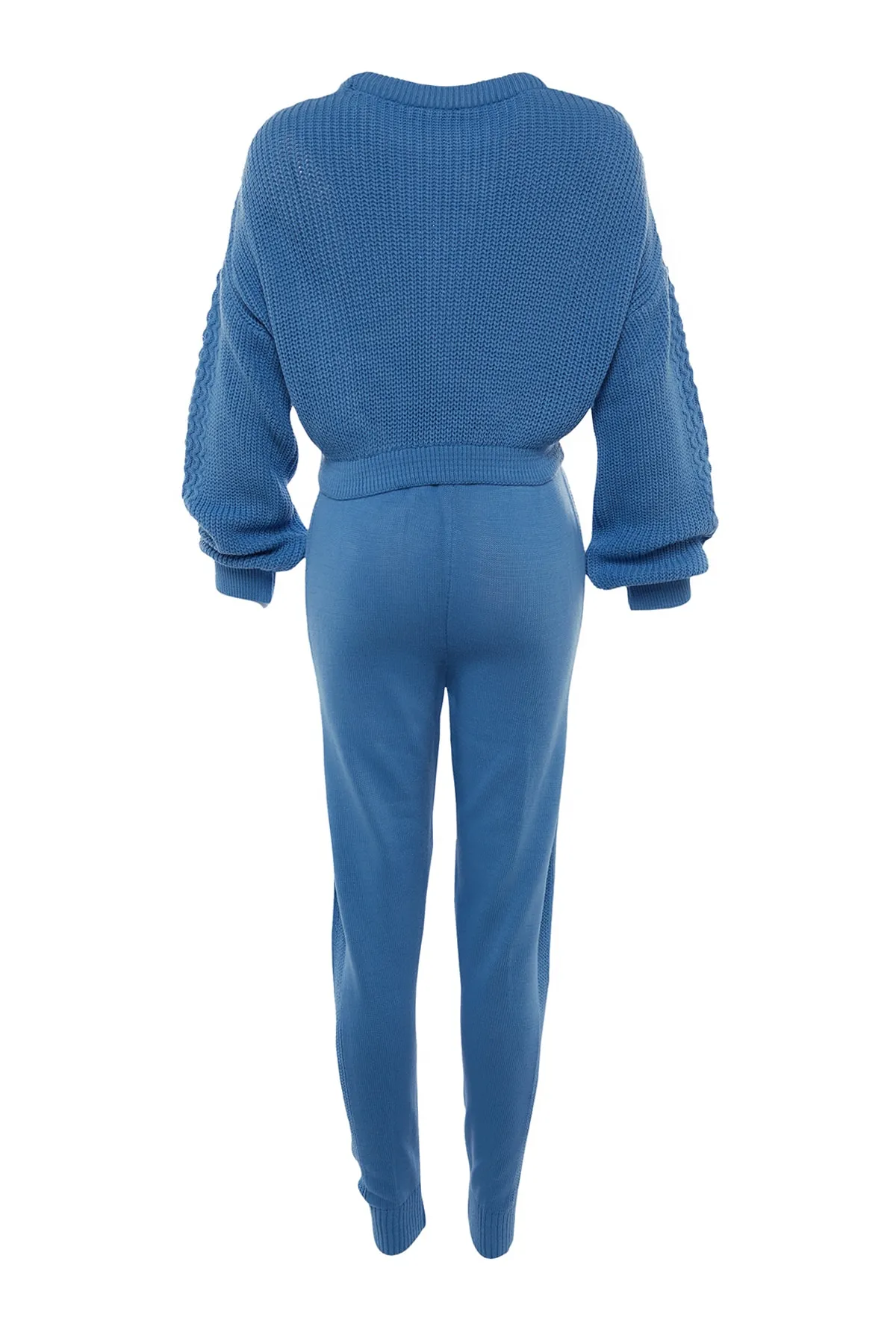 Trendyol Collection  Blaues, kurzes Strickoberteil und -unterteil im Set mit Rundhalsausschnitt TWOAW21AU0047