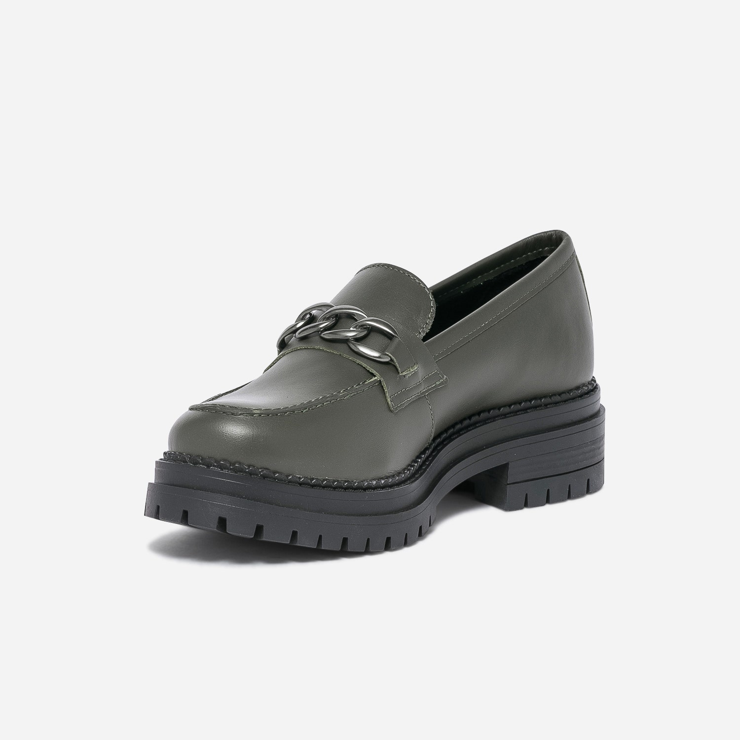 Mocassin TEXTO kaki en cuir à semelle épaisse