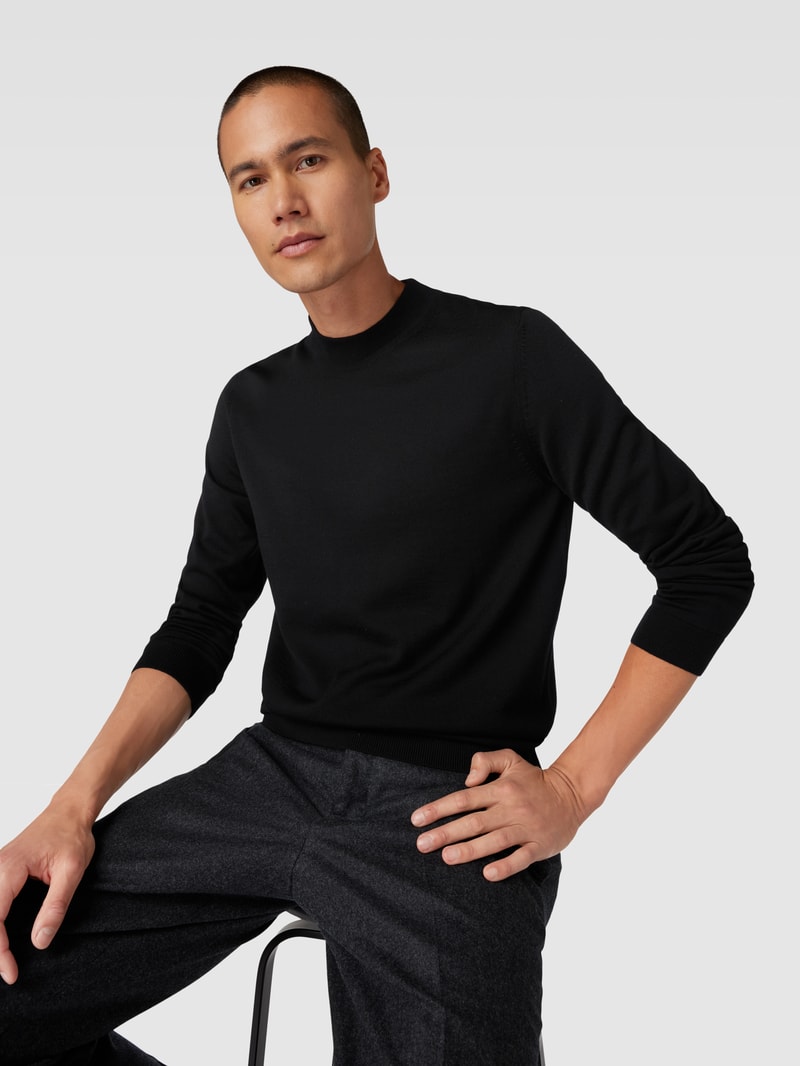Strickpullover mit Rundhalsausschnitt Modell 'Bjarno' in schwarz