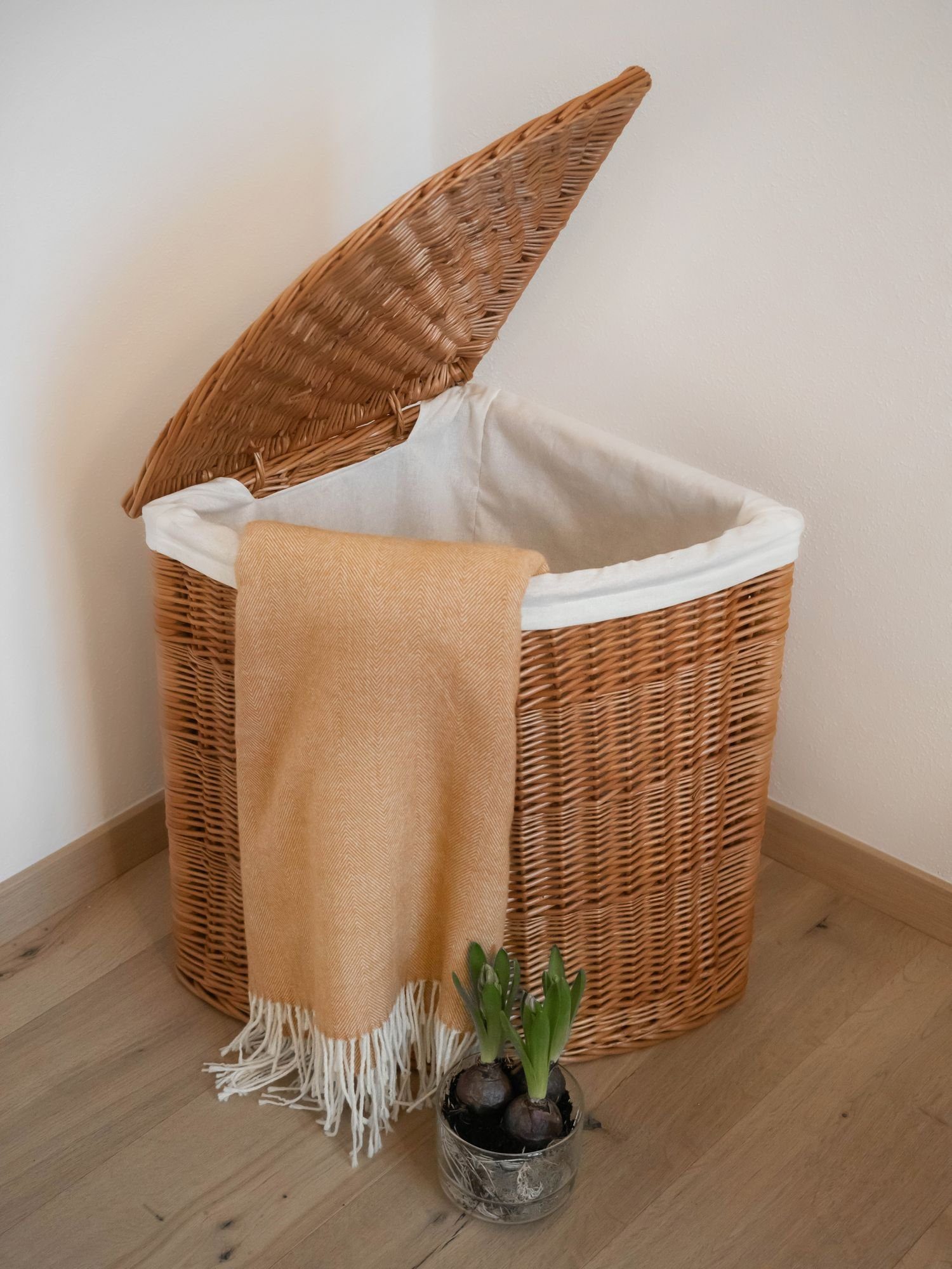animal-design Wäschekorb, Eckwäschetruhe - 75 L oder 125 L - aus Weide Wäschekorb mit Deckel und waschbarem Stoffeinsatz Wäschesammler Kleidertruhe Aufbewahrungstruhe Truhe