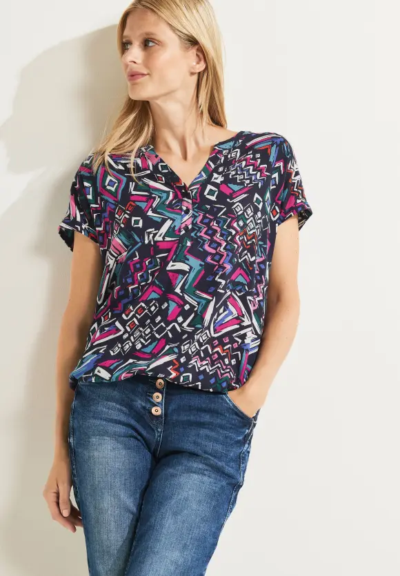CECIL Printbluse mit Elastiksaum