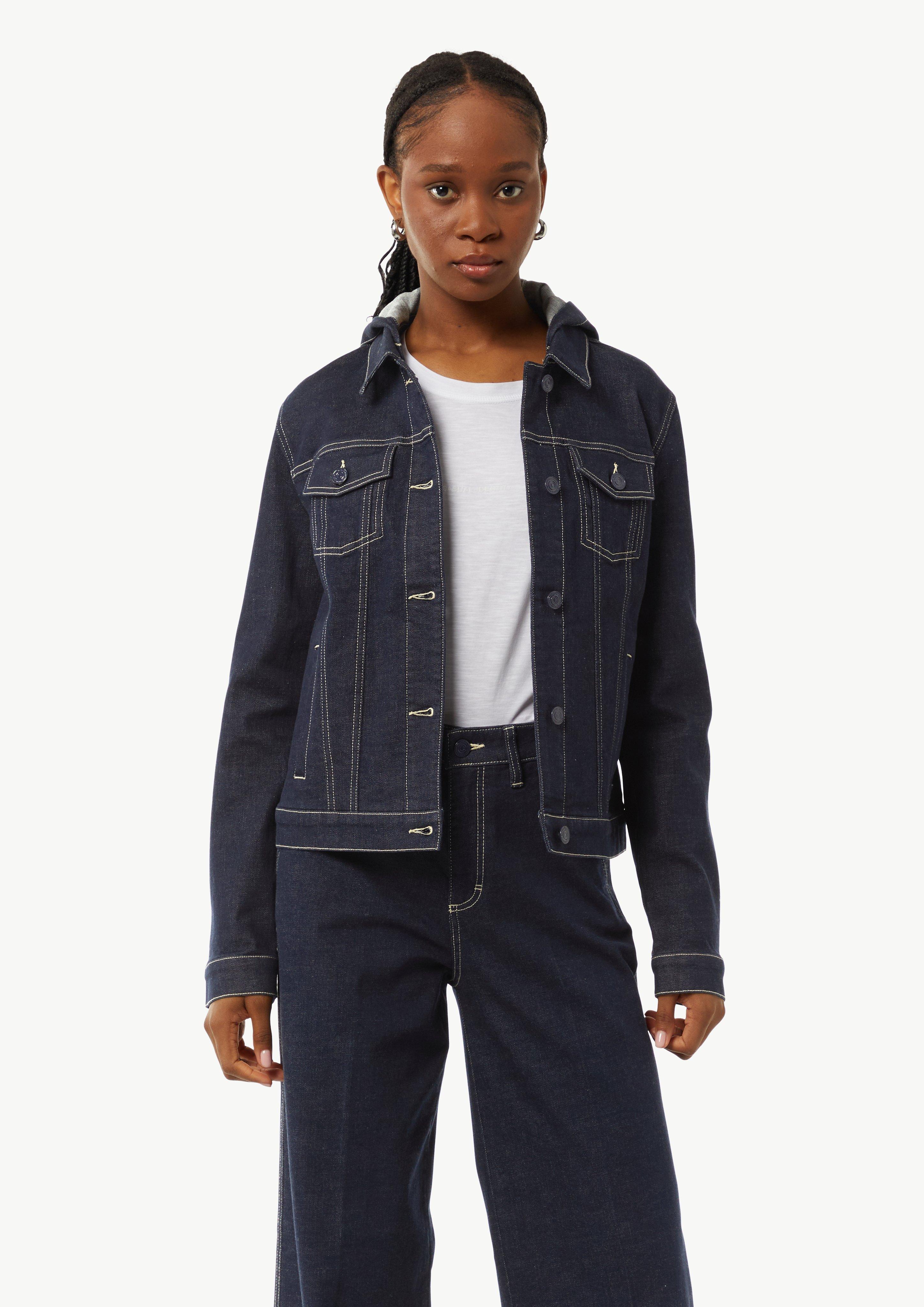 Jeansjacke mit abnehmbarer Kapuze - navy